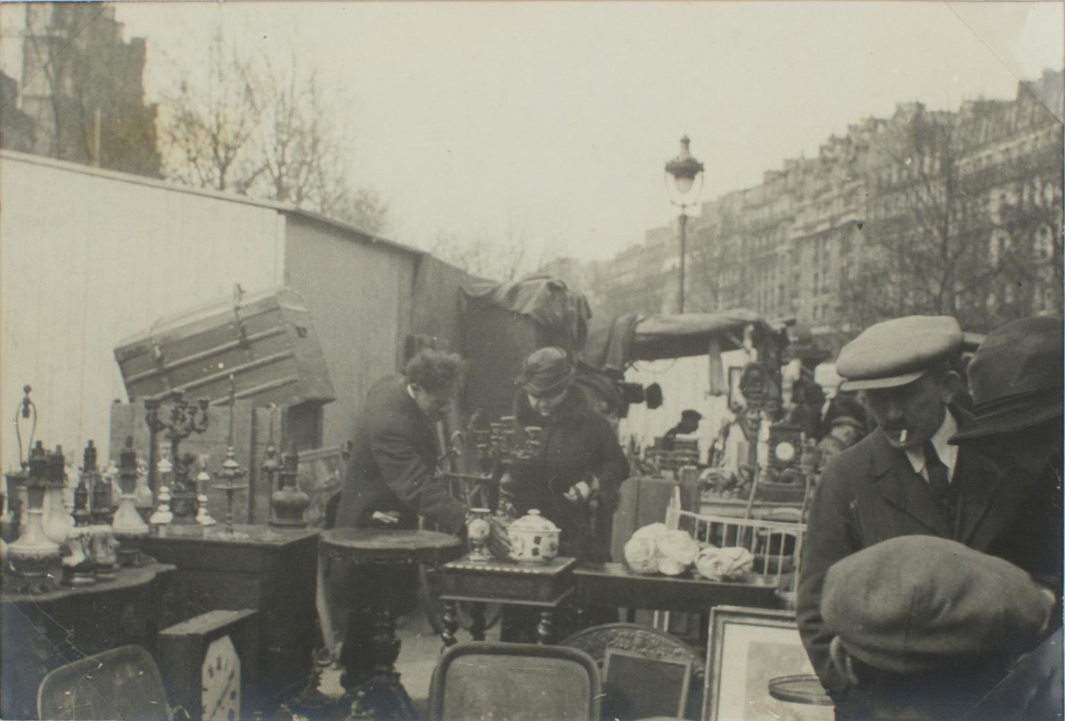 Unknown Landscape Photograph - Outdoor Antique Show in Paris  - Silver Gelatin Black and White Photograph