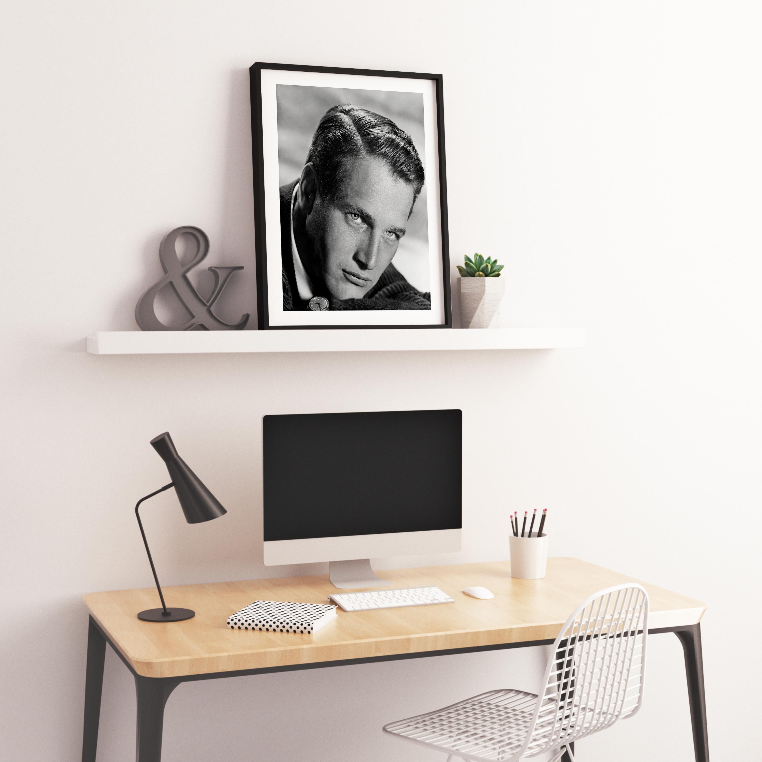 Paul Newman Handsome Star in the Studio Globe Photos Fine Art Print - Black Black and White Photograph by Unknown