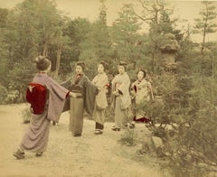Performing Geishas in a Garden - Ancient Hand-Colored Albumen Print 1870/1890