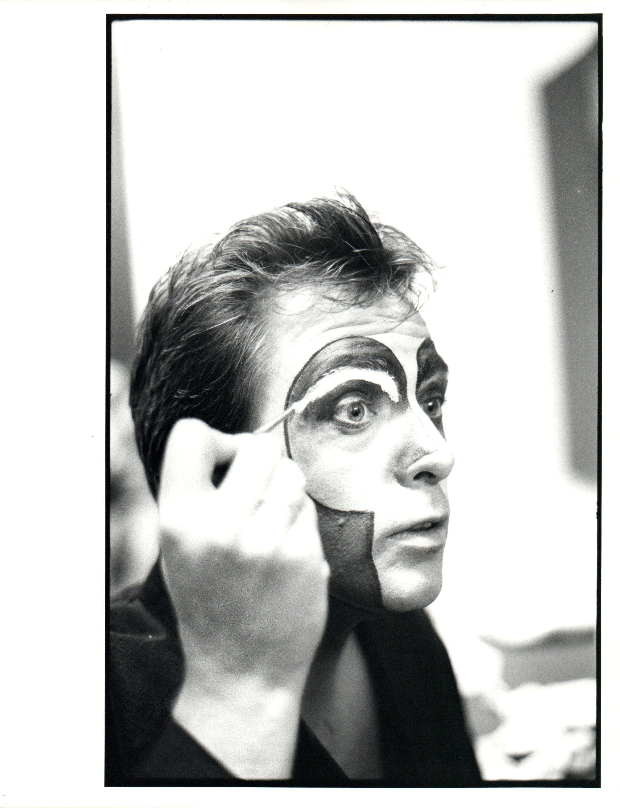 Unknown Black and White Photograph - Peter Gabriel Painting His Face in Mirror Vintage Original Photograph