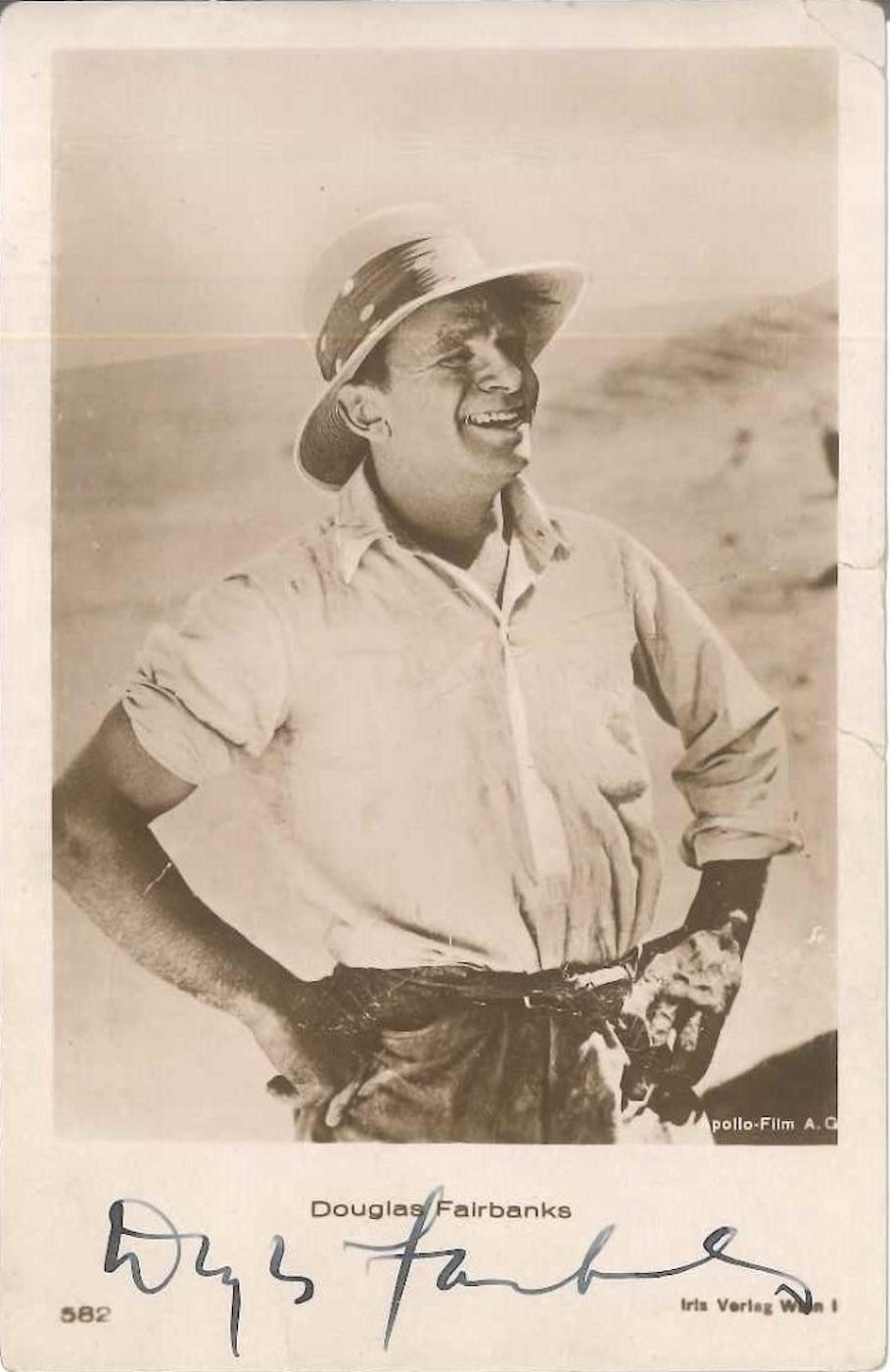 Unknown Portrait Photograph - Photo-postcard with Portrait and Autograph by Douglas Fairbanks - 1930 ca.