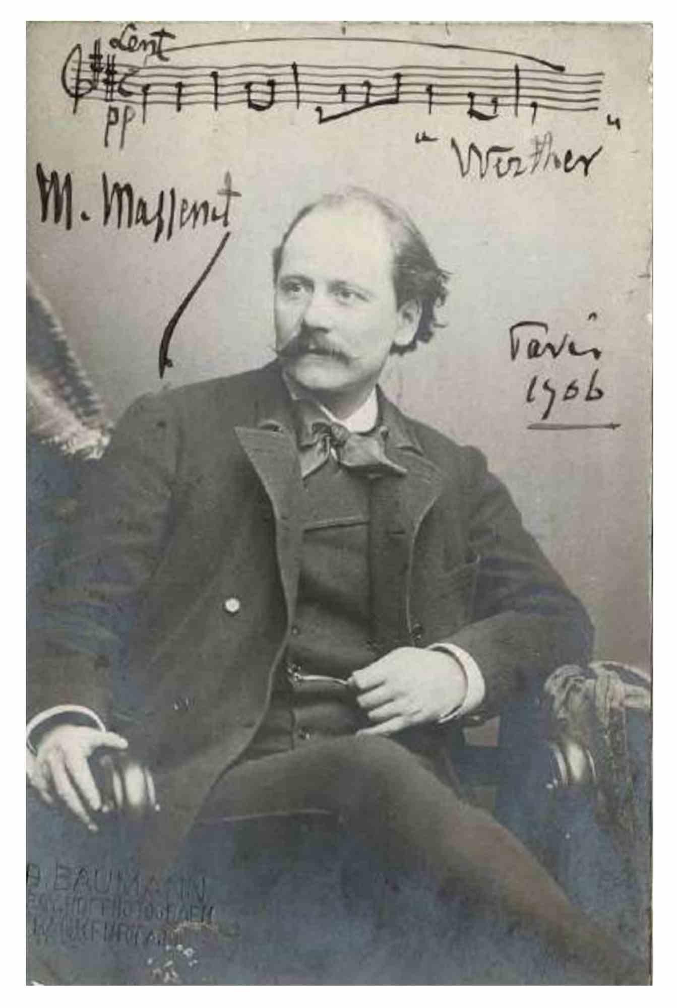 Unknown Figurative Photograph - Photographic Portrait and Autograph of Jules Massenet - 1906