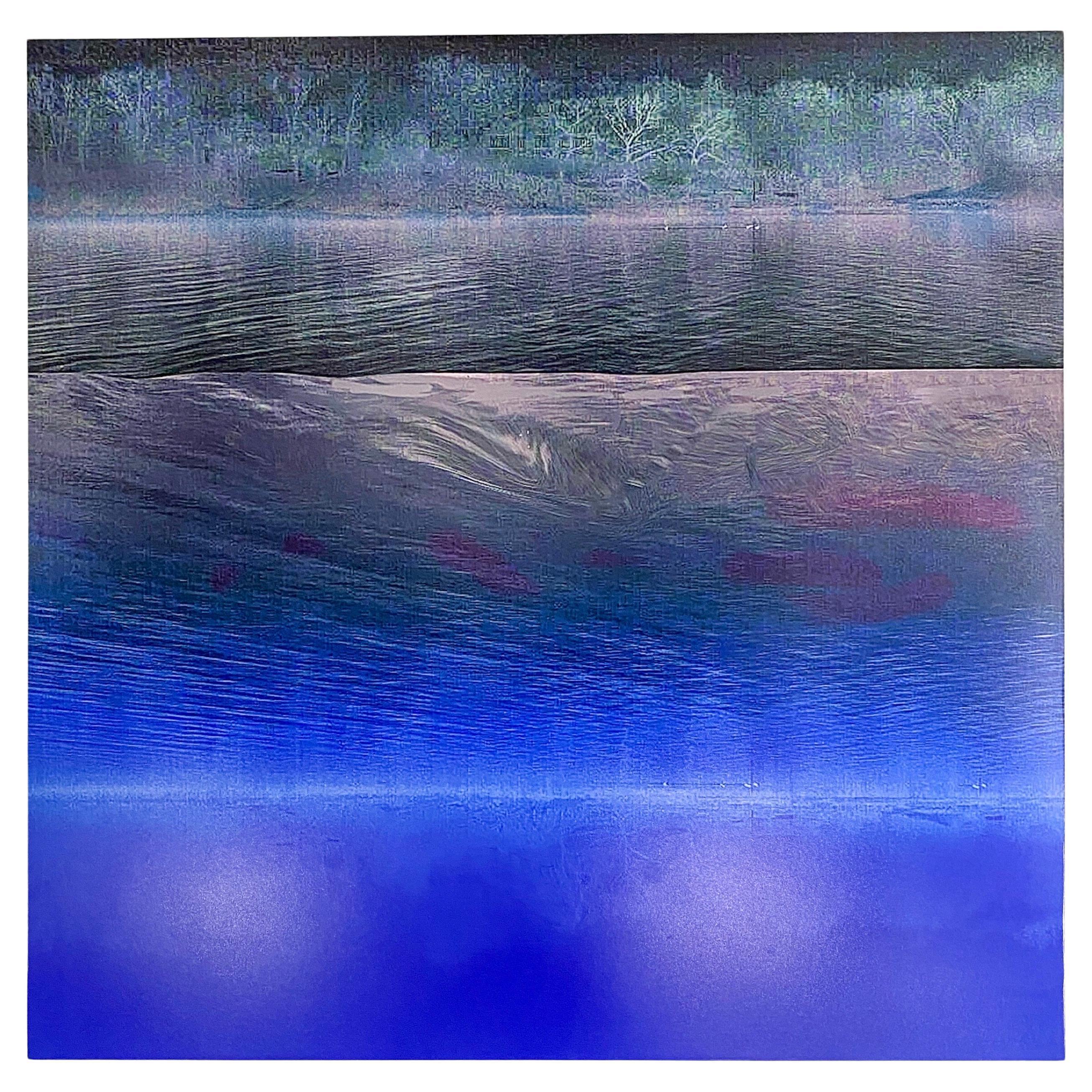 An exquisite photography print titled "Blue Night " by the contemporary artist Marc Vandermeer ( American, 1950's). This art work began as a landscape photo featuring a beautiful lake at night and was digitally transformed to an artistic digital