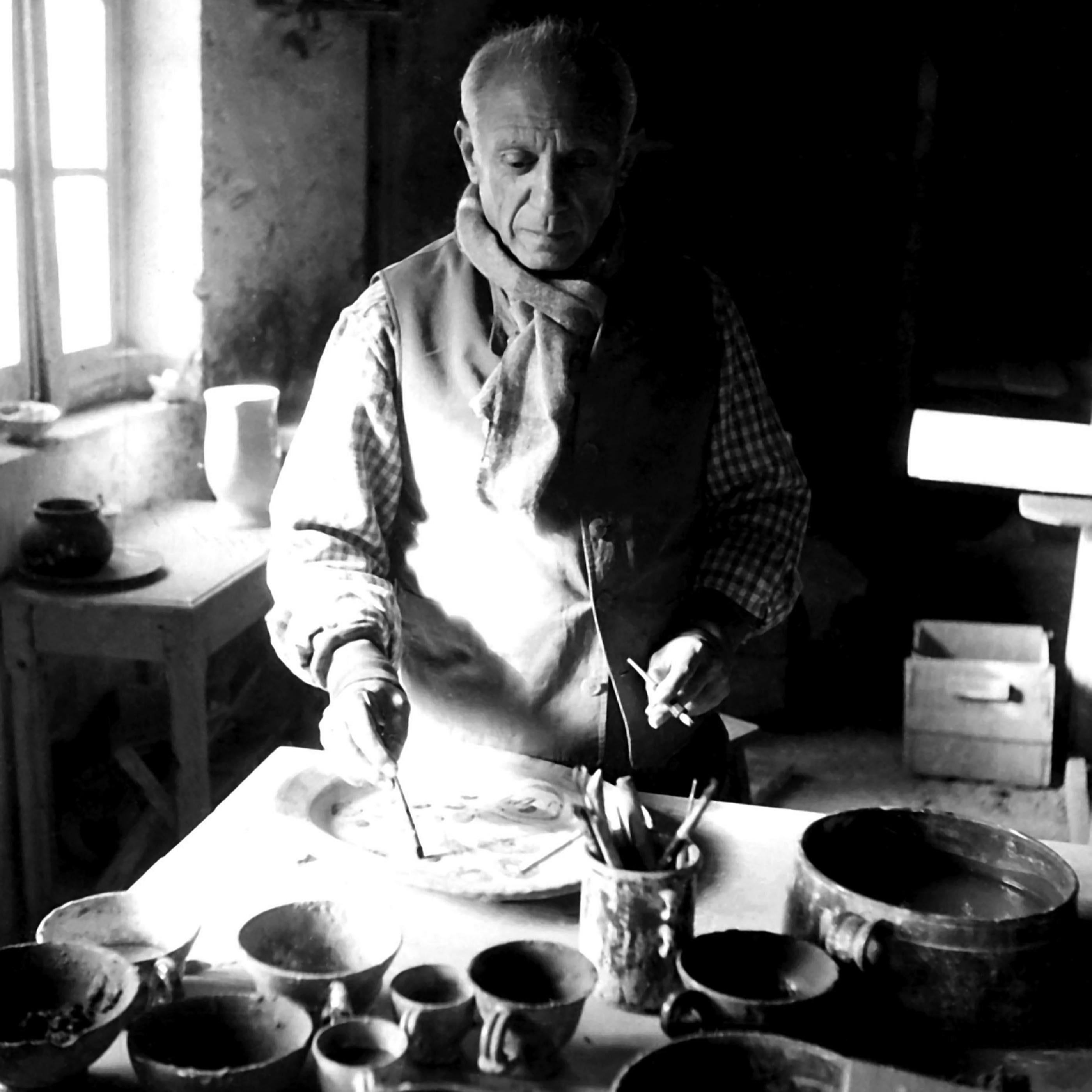 Unknown Black and White Photograph - Picasso in his Atelier