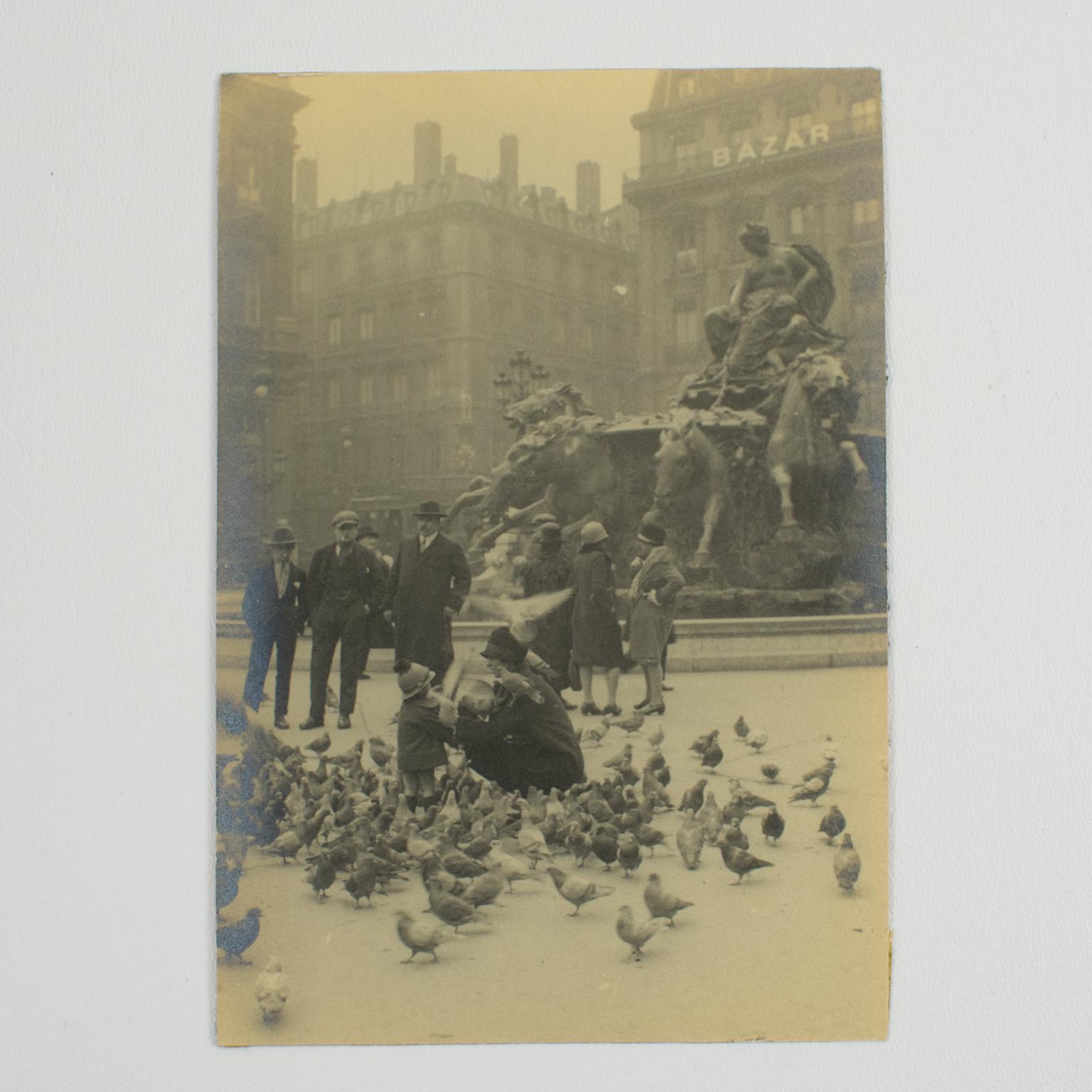 Pigeons feeding in Lyon France, Silver Gelatin Black and White Photography, 1927 For Sale 2