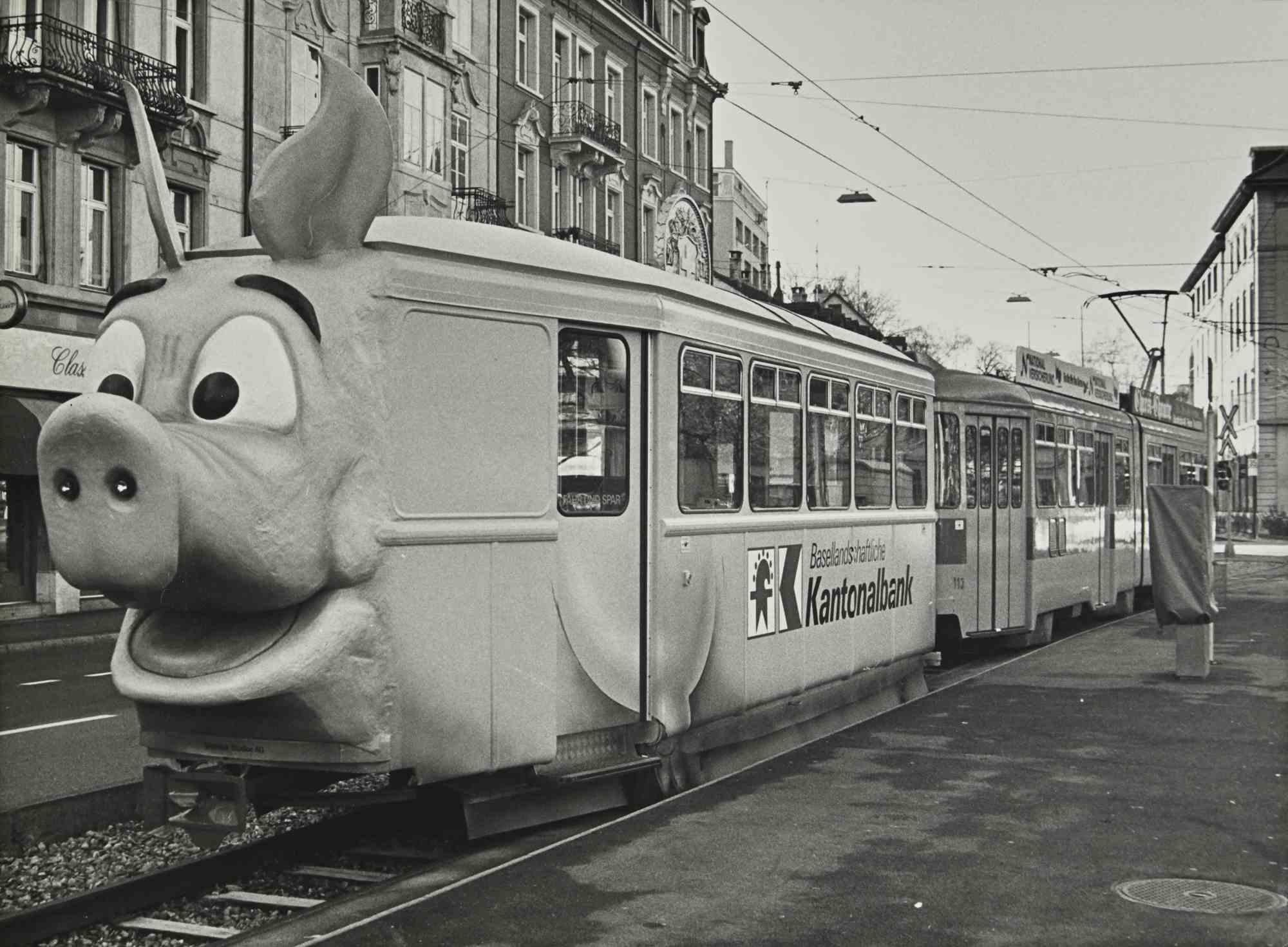 Unknown Figurative Photograph - Piglet Tramway - Vintage Photo - 1970s