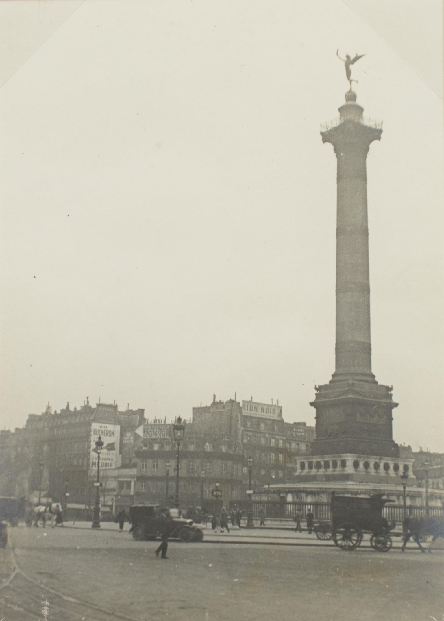 Unknown Landscape Photograph - Place de la Bastille Paris, 1928 - Silver Gelatin Black and White Photography
