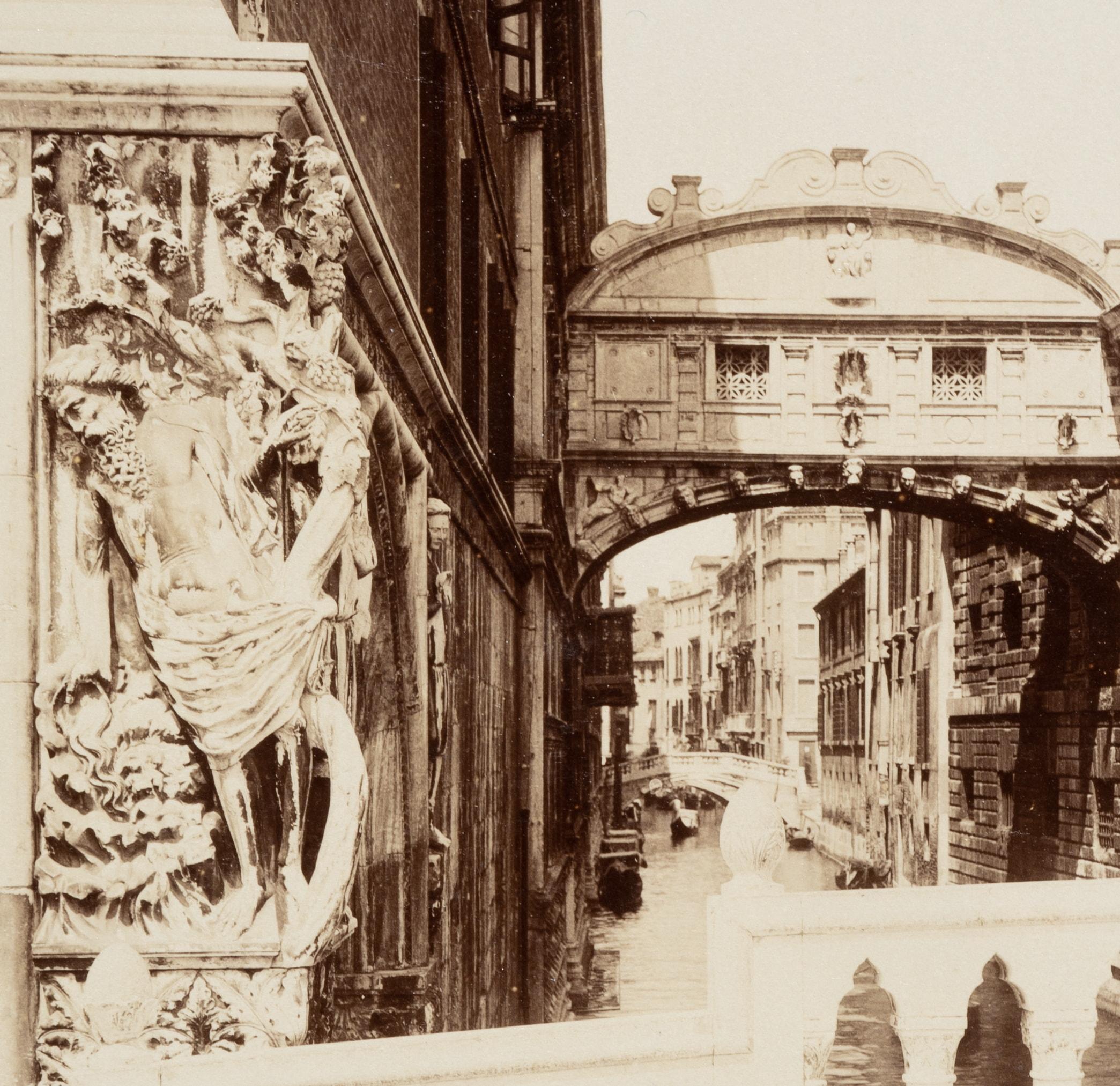 Carlo Naya (1816 Tronzano Vercellese - 1882 Venice) Circle: View from the Ponte della Paglia to the Bridge of Sighs with the bas-relief of the drunken Noah, Venice, c. 1880, albumen paper print

Technique: albumen paper print, mounted on