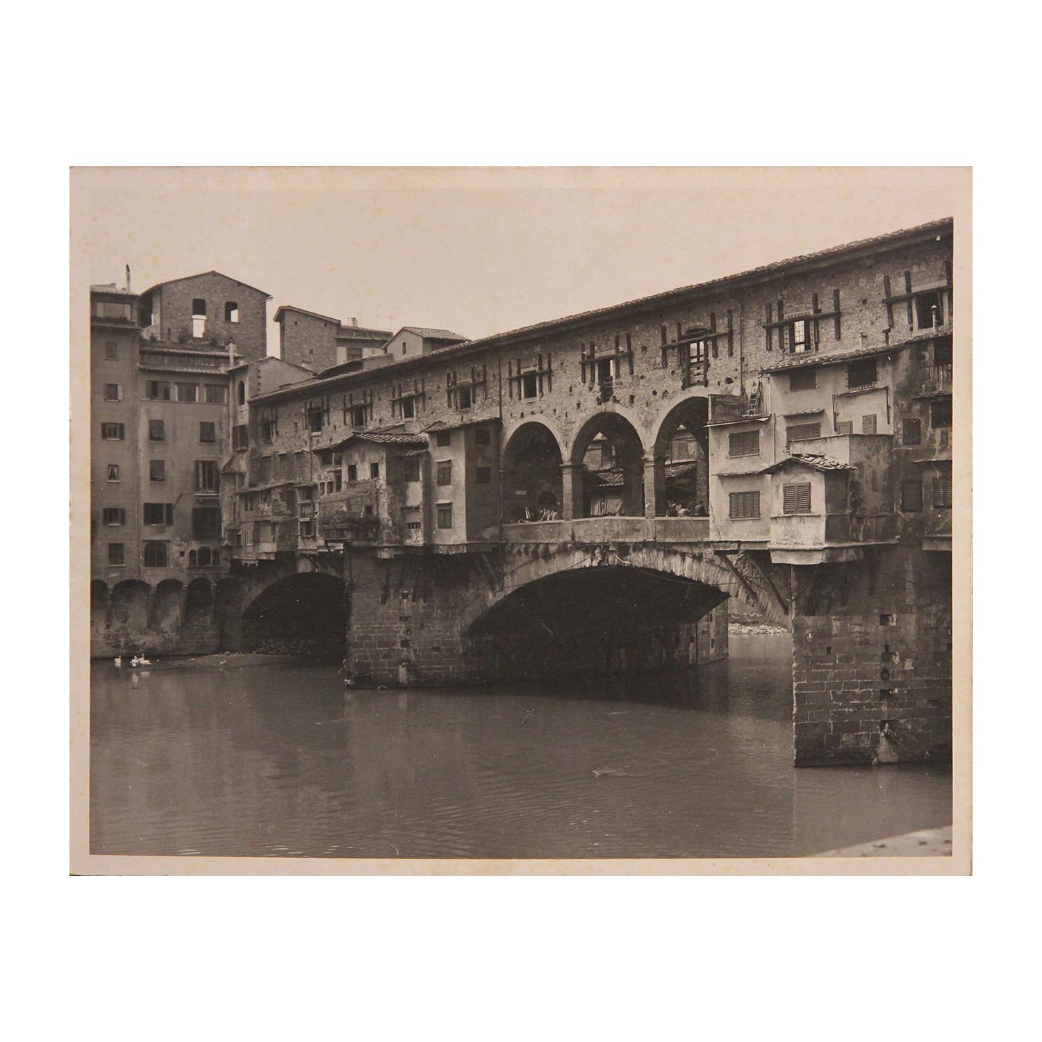 Ponte Vecchio Bridge in Florence, Italy Black and White Photograph