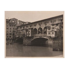 Vintage Ponte Vecchio Bridge in Florence, Italy Black and White Photograph