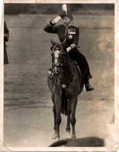 Portrait of Young Queen Elizabeth Riding a Horse - Vintage B/W photo -1950s