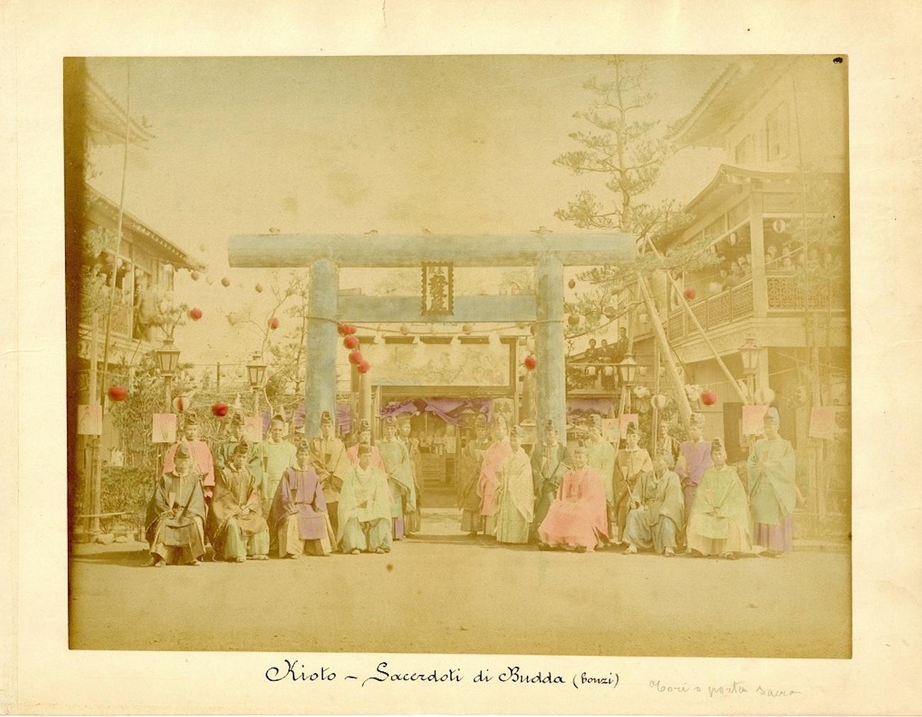 Unknown Black and White Photograph - Priests in Kyoto - Hand-Colored Albumen Print 1870/1890