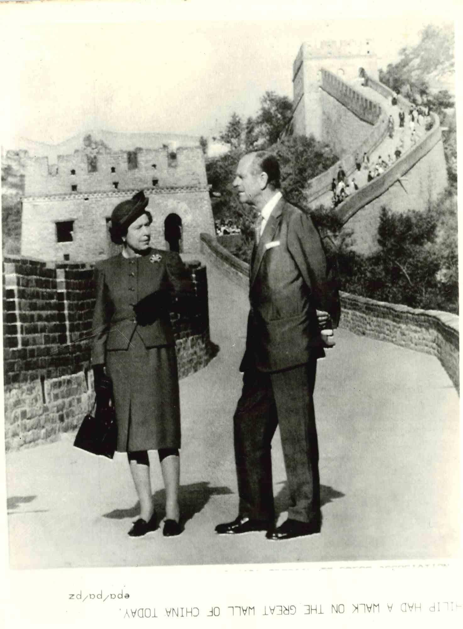 Unknown Figurative Photograph - Queen Elizabeth and Prince Philip Walking the Great Wall - Vintage Photo- 1960s