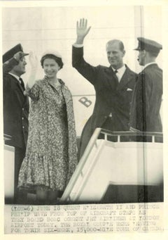 Queen Elizabeth and Prince Philip Wave from Top of Aircraft-Vintage Photo- 1950s