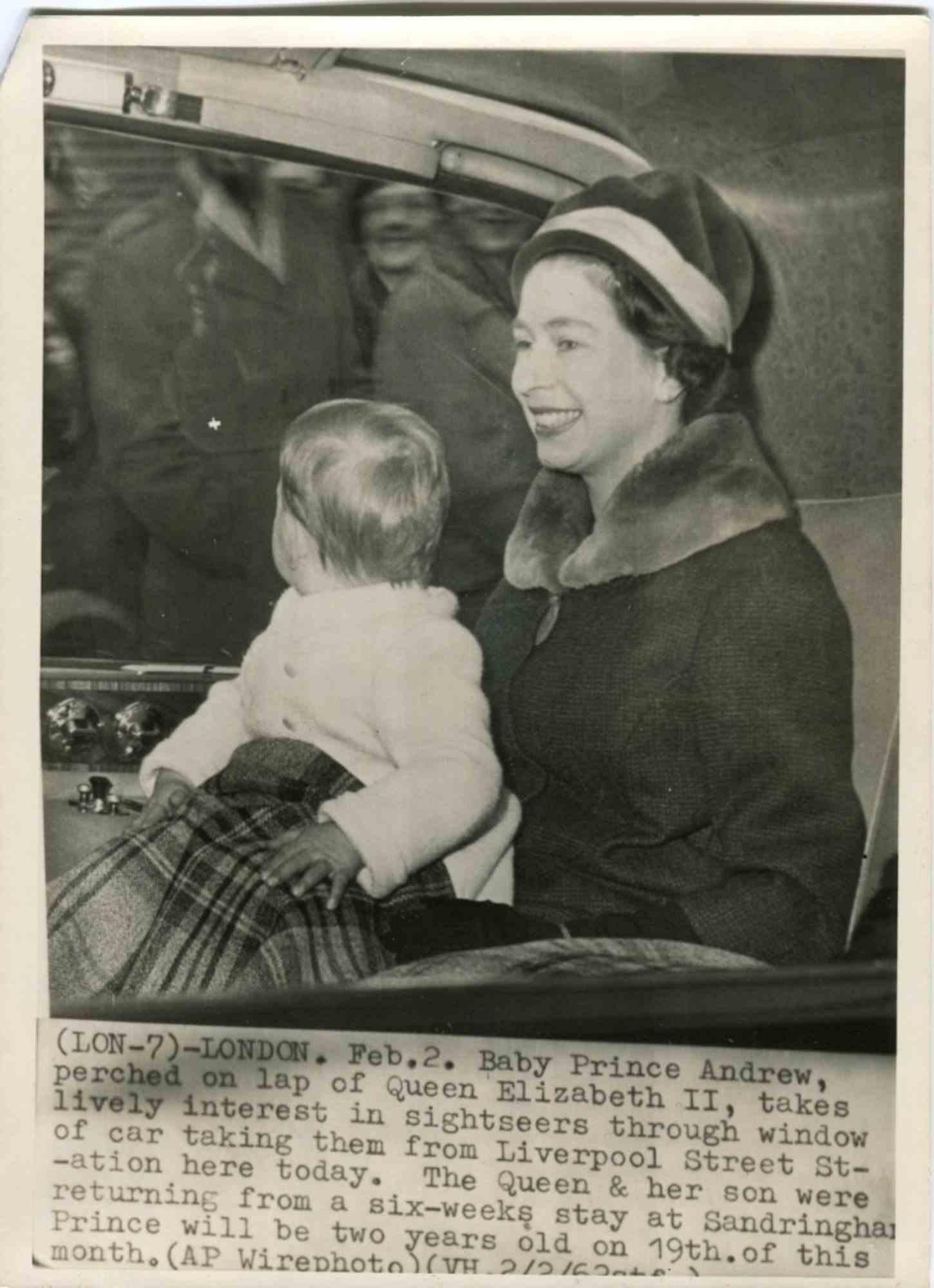 Unknown Black and White Photograph - Queen Elizabeth II with Baby Prince Andrew - Vintage Photograph - 1962