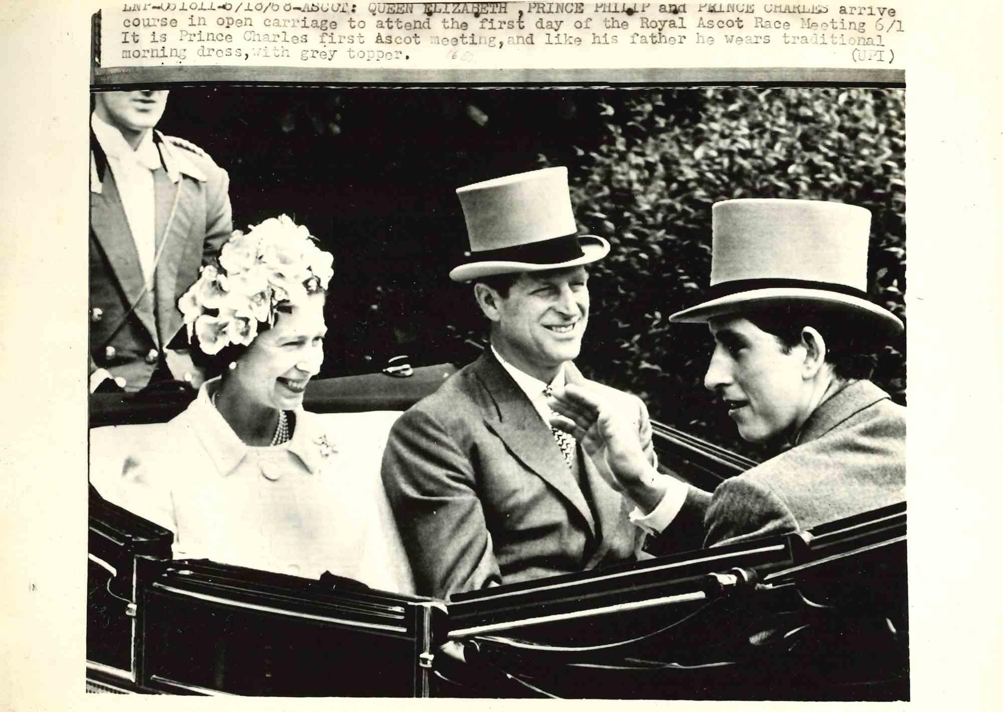 Unknown Figurative Photograph - Queen Elizabeth II with Prince Charles and Philip - Vintage Press Print - 1968