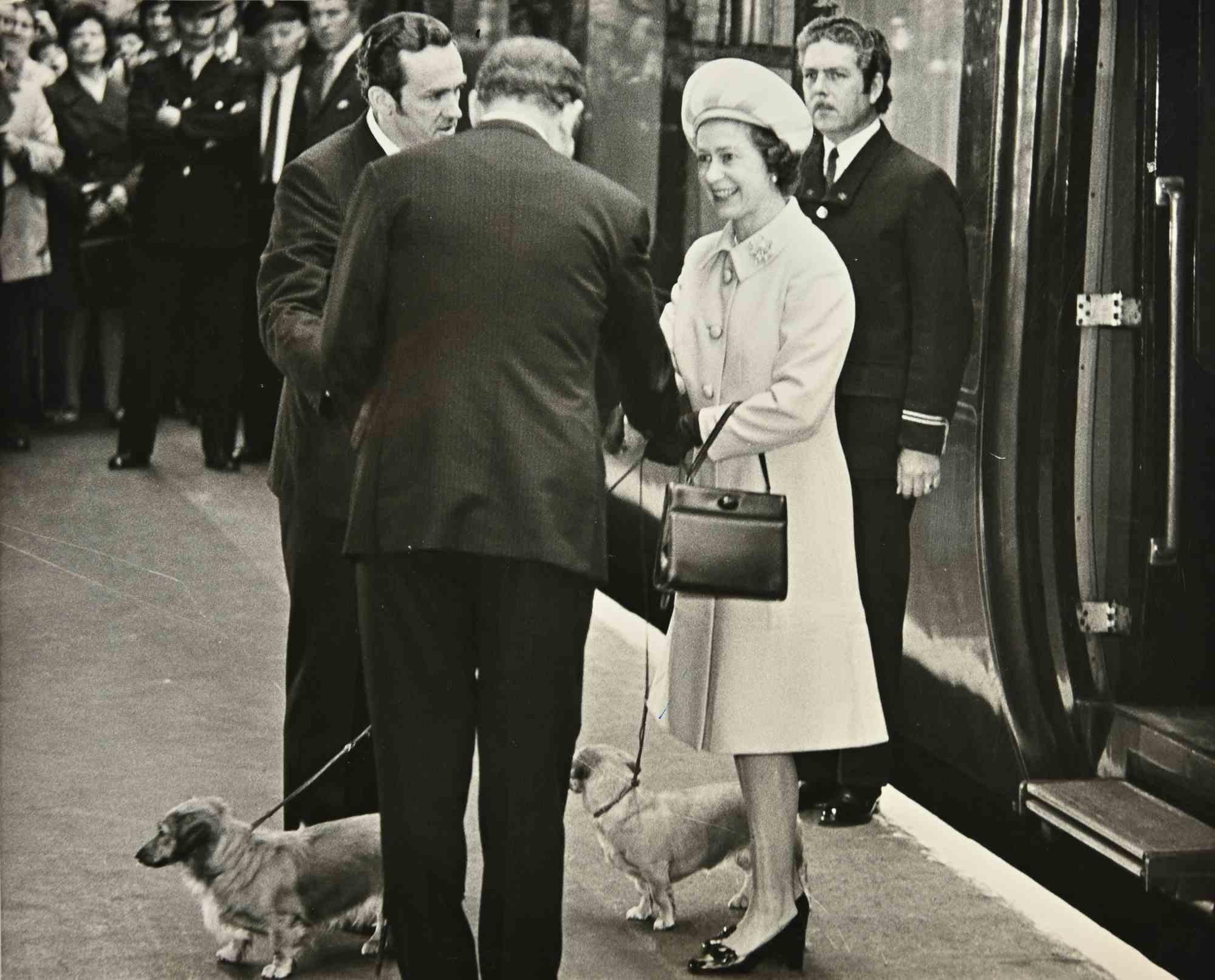 Unknown Figurative Photograph – Königin Elizabeth mit Hunden – Fotografie – 1960er Jahre