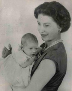 Queen Elizabeth with Infant Prince Charles - Vintage Photograph 