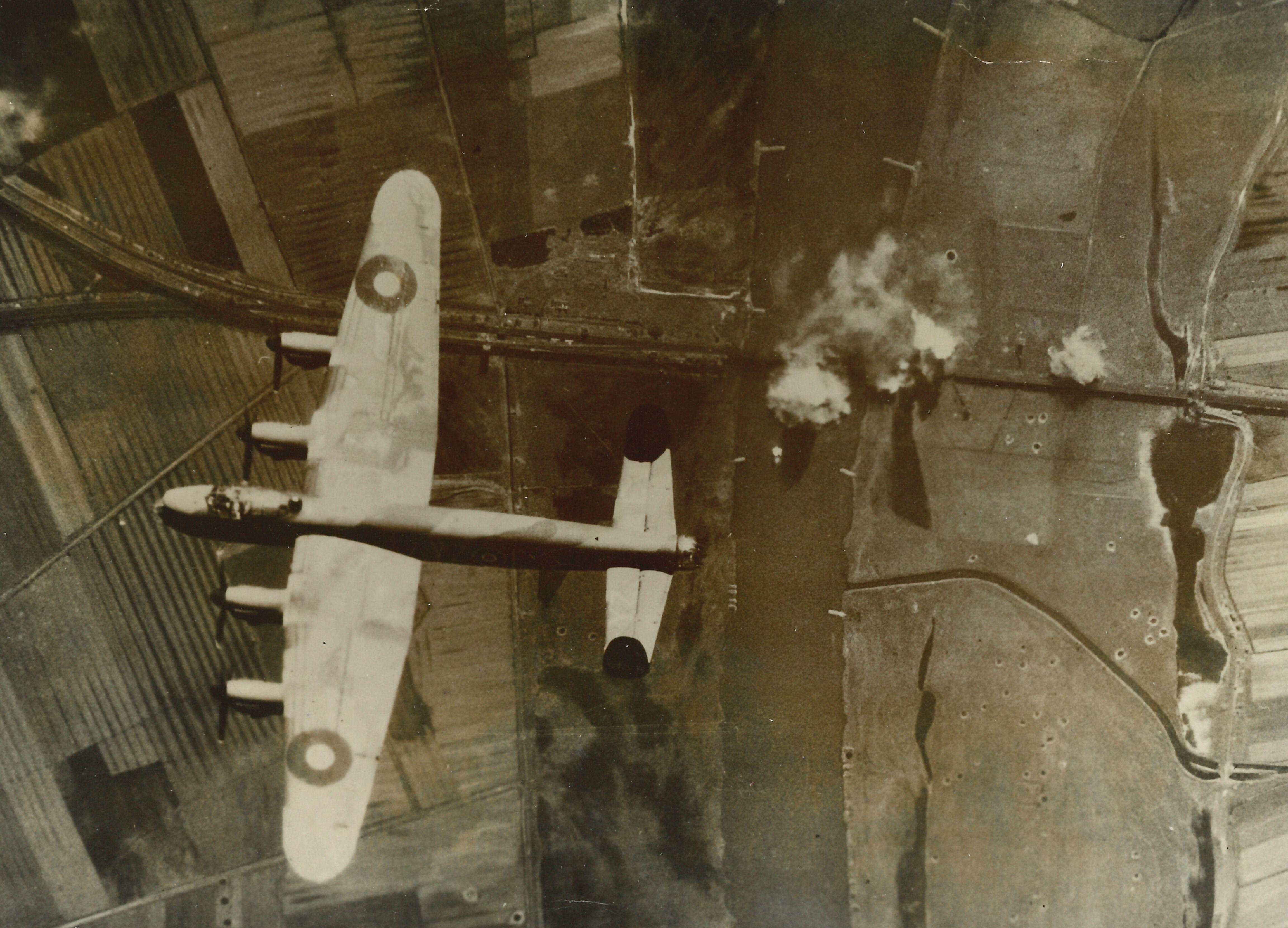 Unknown Black and White Photograph - RAF Lancaster Bomber 617 Squadron World War II Black 
White photograph bombing