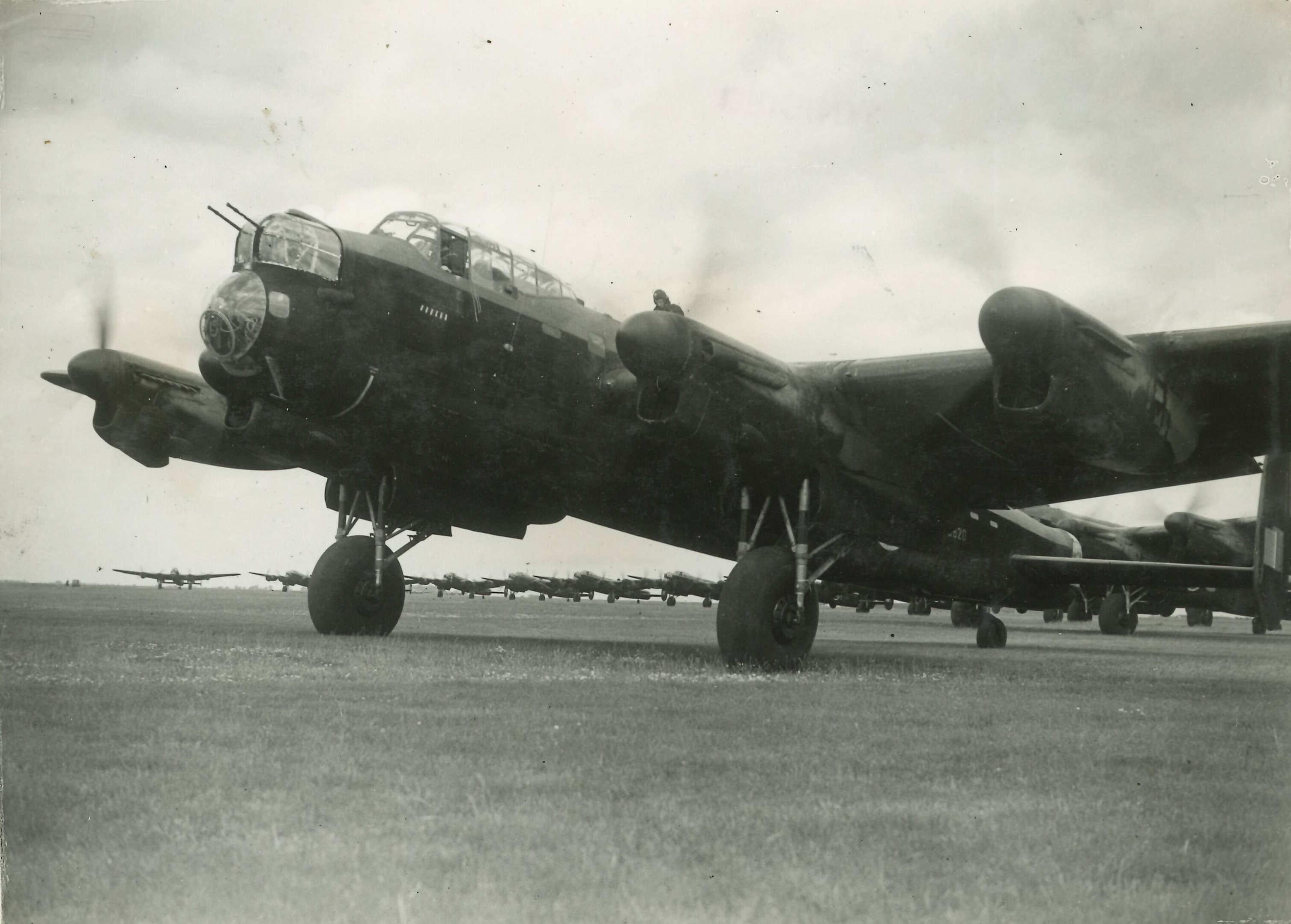 Unknown Black and White Photograph - RAF Lancaster Bomber photograph 25/06/1942 RAF Scampton 1000 aircraft raid
