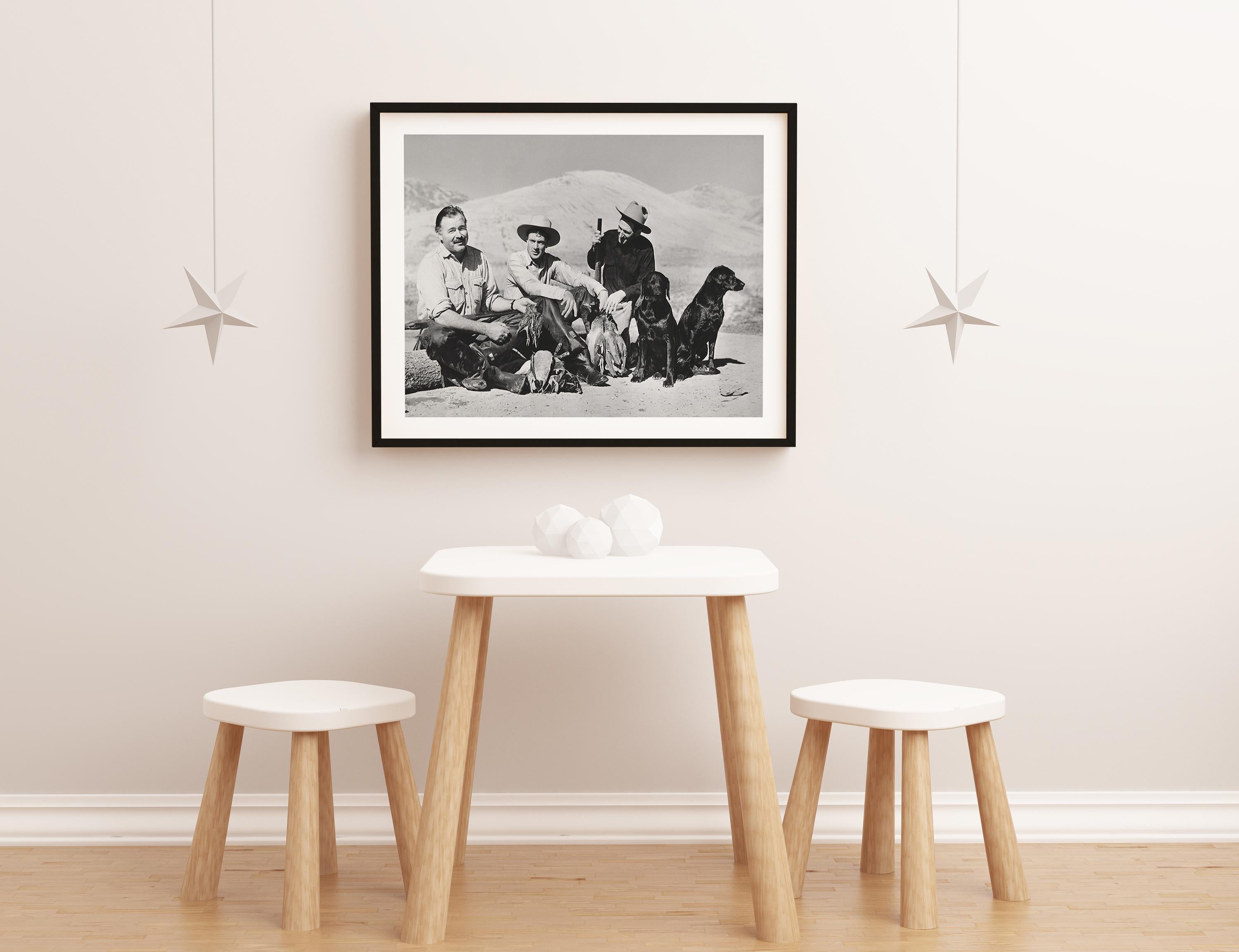 Rare Capture of Ernest Hemingway and Gary Cooper on Hunting Trip Fine Art Print - Gray Portrait Photograph by Unknown