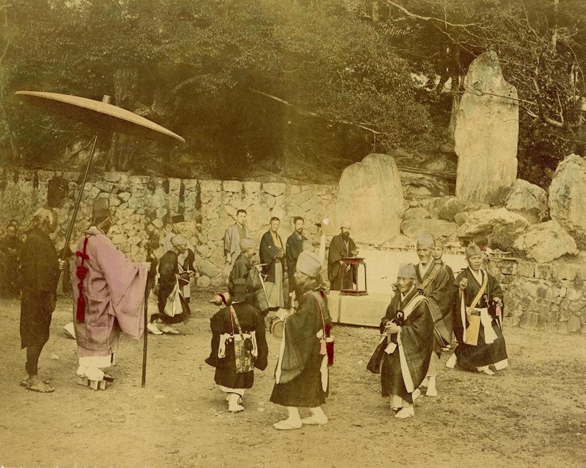 Unknown Black and White Photograph - Religious Ceremony in Kyoto - Hand-Colored Albumen Print 1870/1890