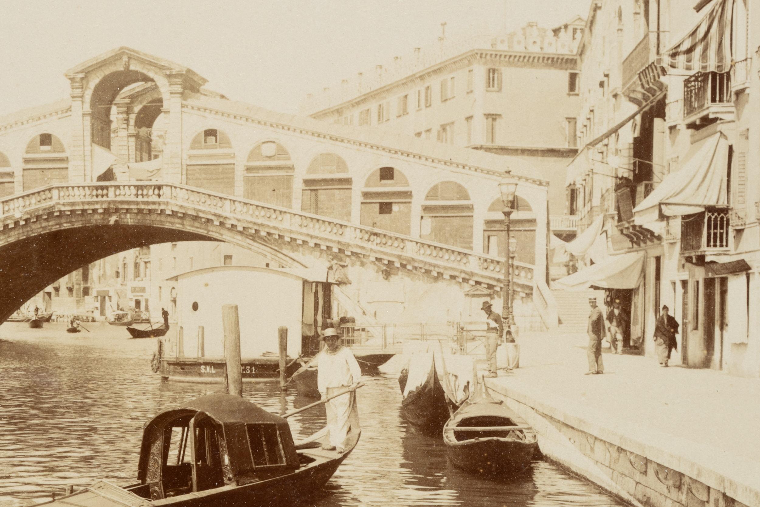 Carlo Naya (1816 Tronzano Vercellese - 1882 Venice) Circle: View across the Grand Canal to the Rialto Bridge, Venice, c. 1880, albumen paper print

Technique: albumen paper print, mounted on Cardboard

Inscription: Lower middle inscribed on the