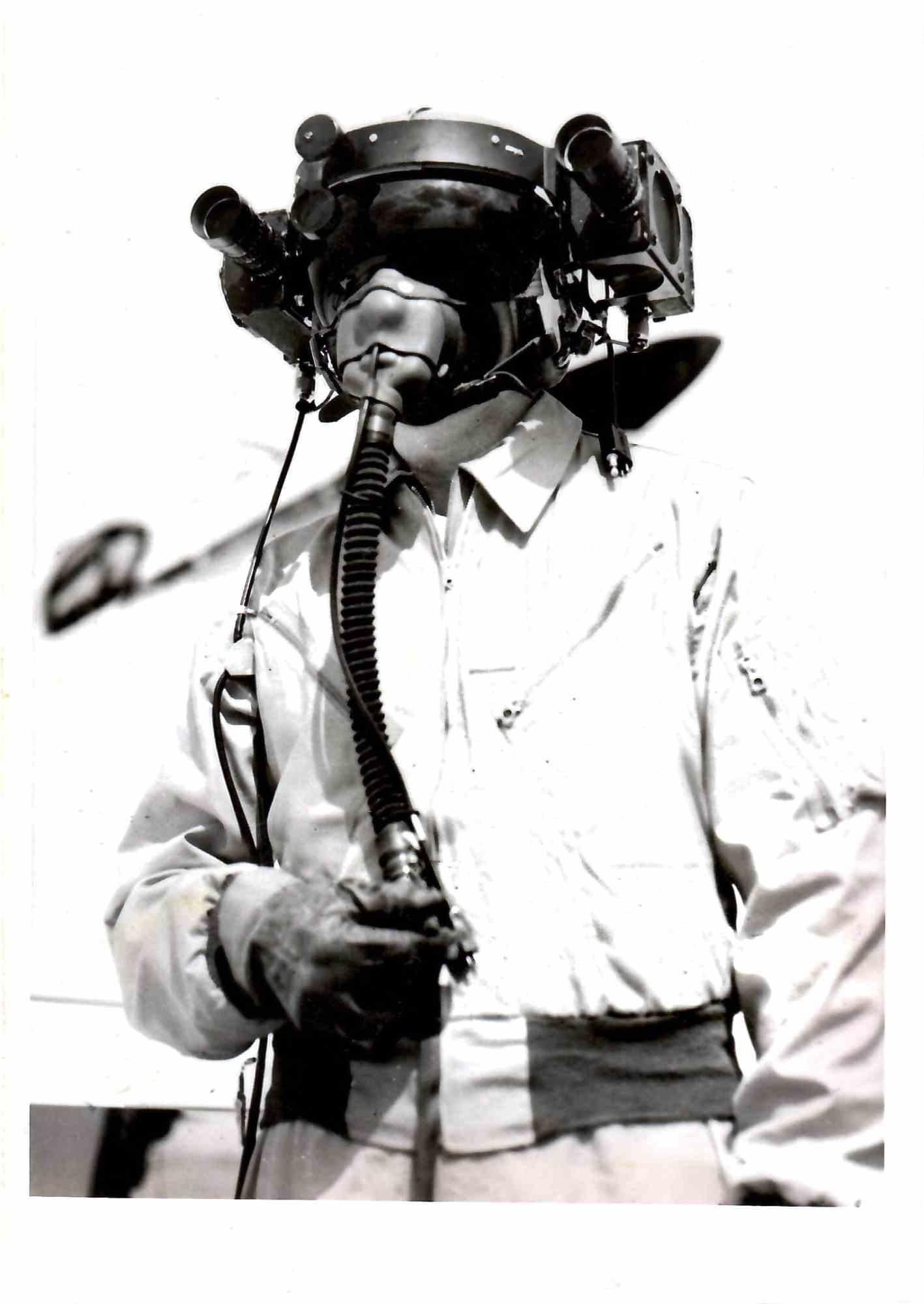 Unknown Color Photograph - Richard "Dick" Wenzell With Special Helmet - Original Albumen Photograph