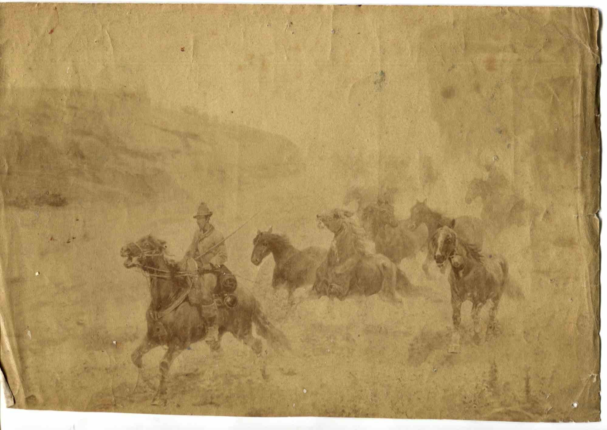 Unknown Figurative Photograph – Riders – Foto des Gemäldes – frühes 20. Jahrhunderts