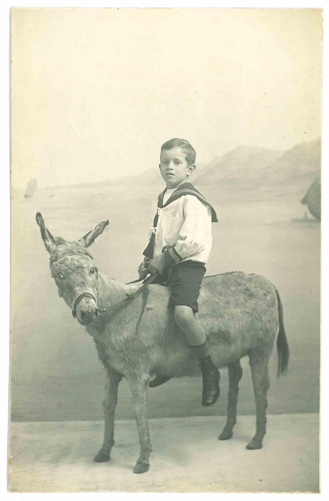 Unknown Landscape Photograph - Riding Boy - The Old Days - Early 20th Century