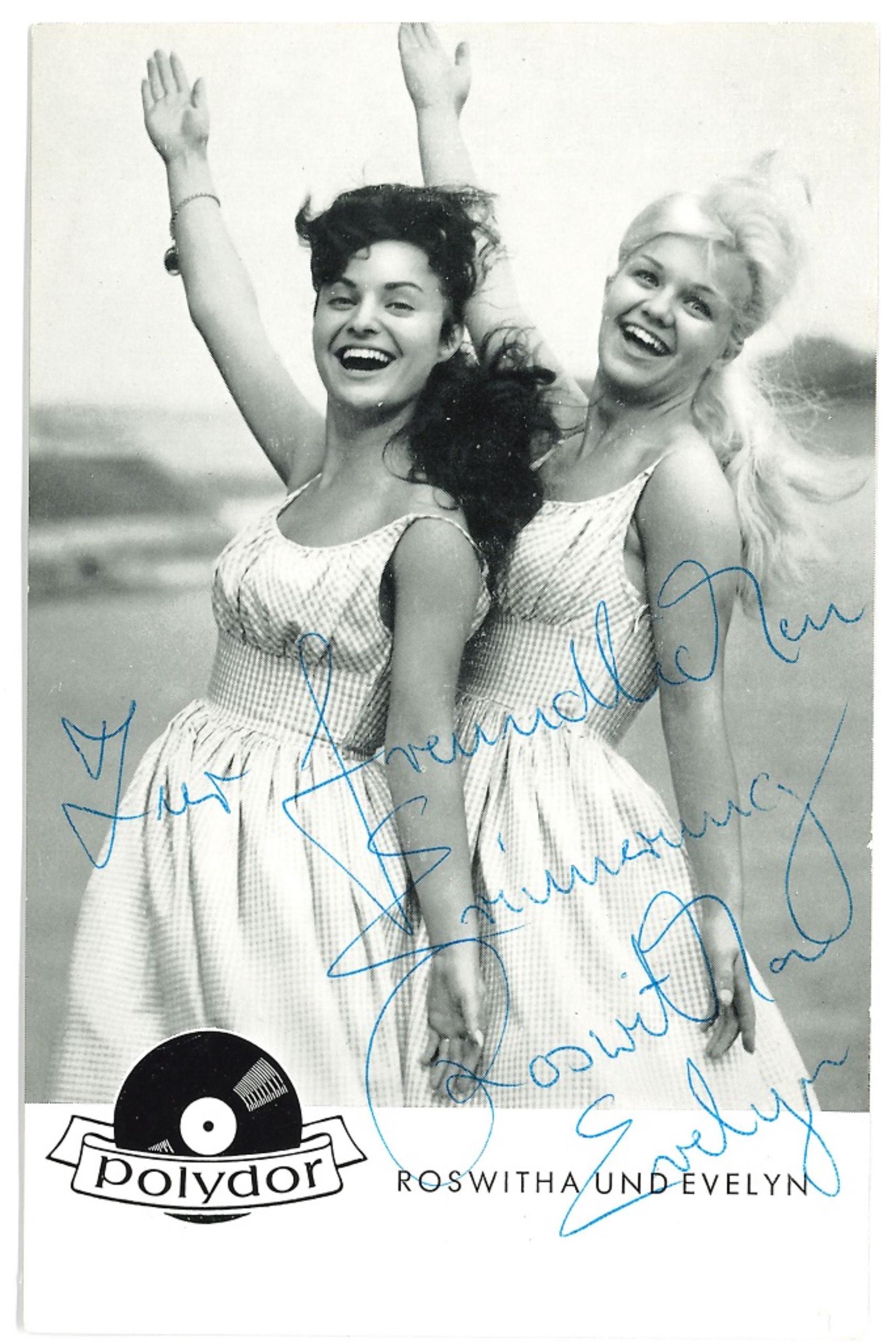 Unknown Portrait Photograph - Roswitha and Evelyn - Original Autographed b/w Postcard - 1950s