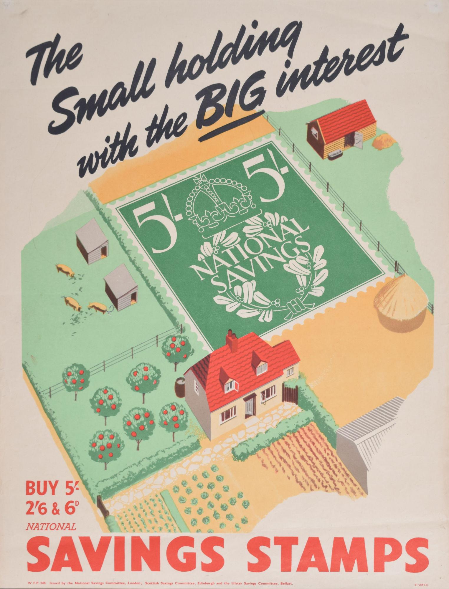Savings Stamps - the Small Holding with the Big Interest original vintage poster - Print by Unknown