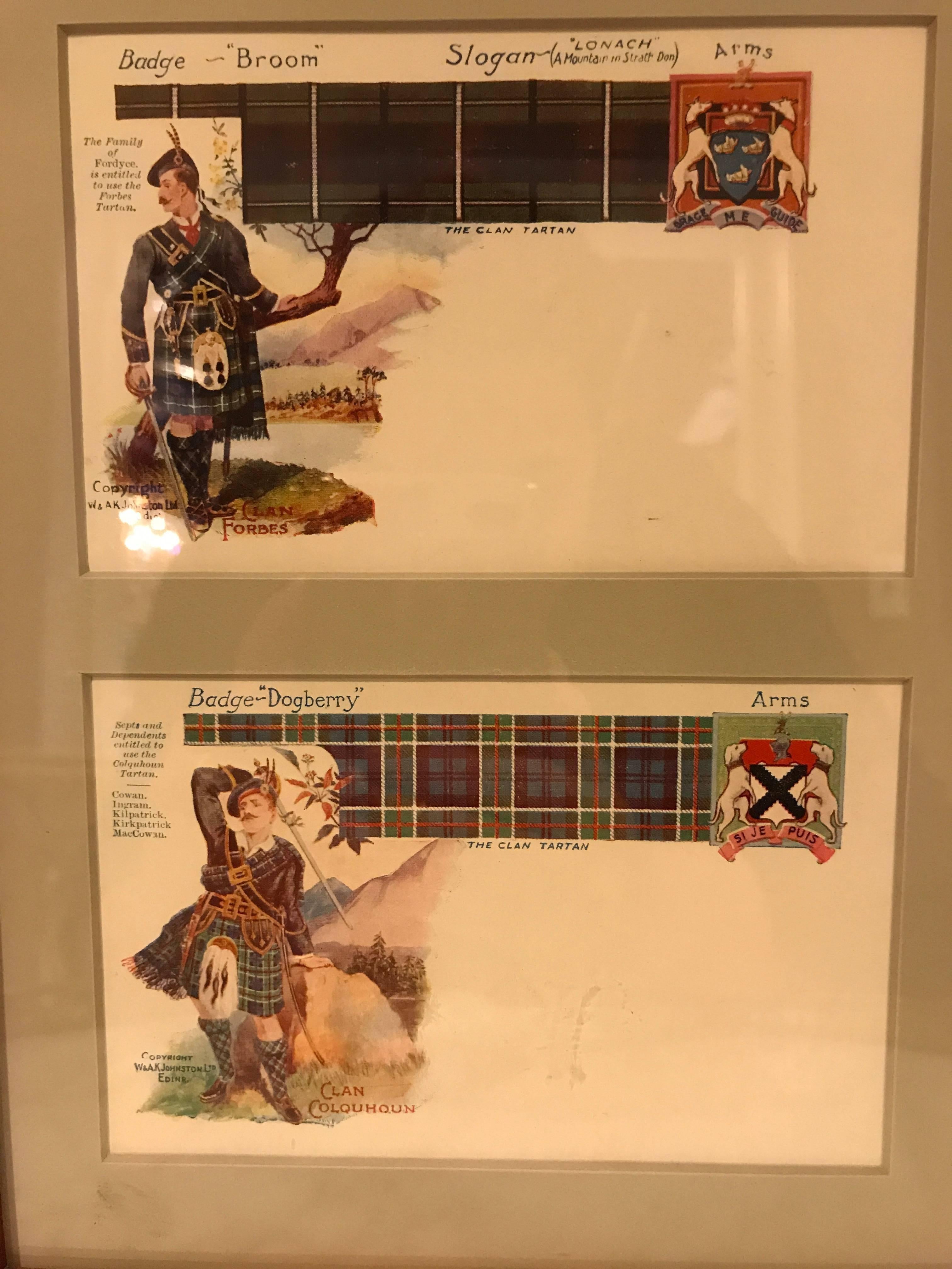 Set of 12 custom framed Scottish postcards, vintage Catherine Reiss Inc. Six framed group of cards with two in each frame.
