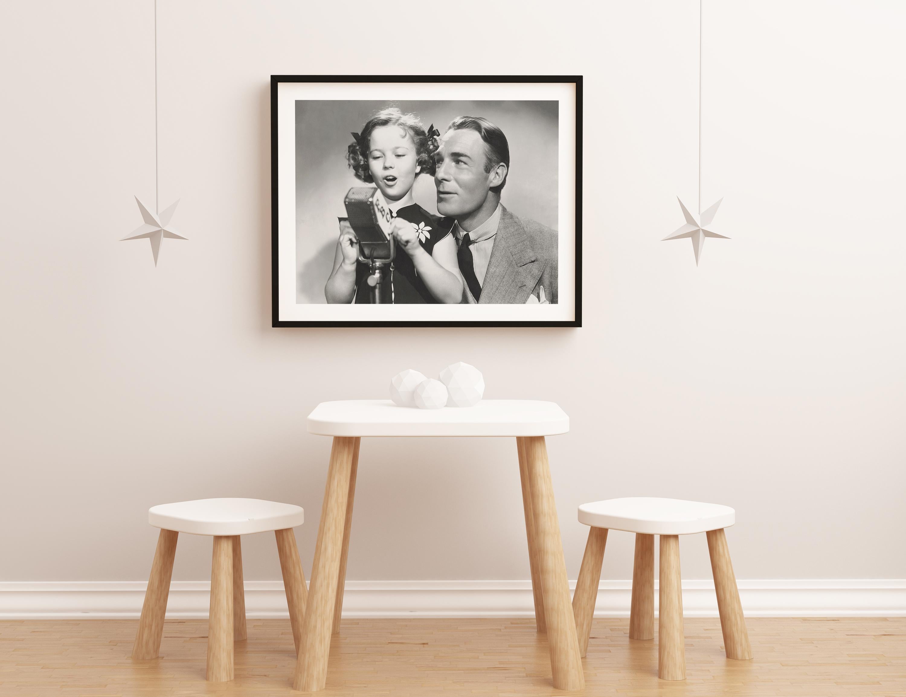 Shirley Temple Singing with Jack Haley Fine Art Print - Gray Black and White Photograph by Unknown