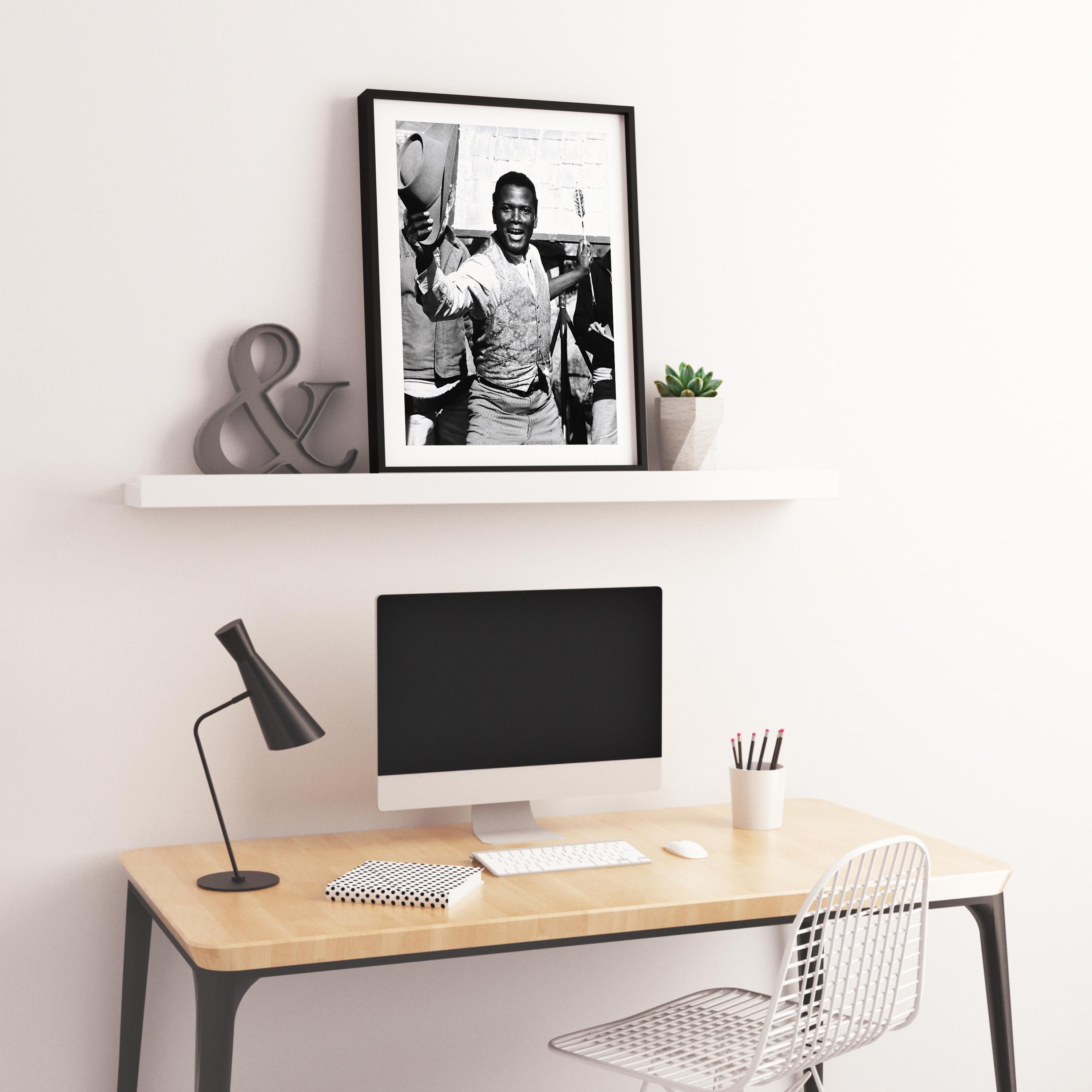 Sidney Poitier with Cowboy Hat and Arrow Fine Art Print - Gray Black and White Photograph by Unknown