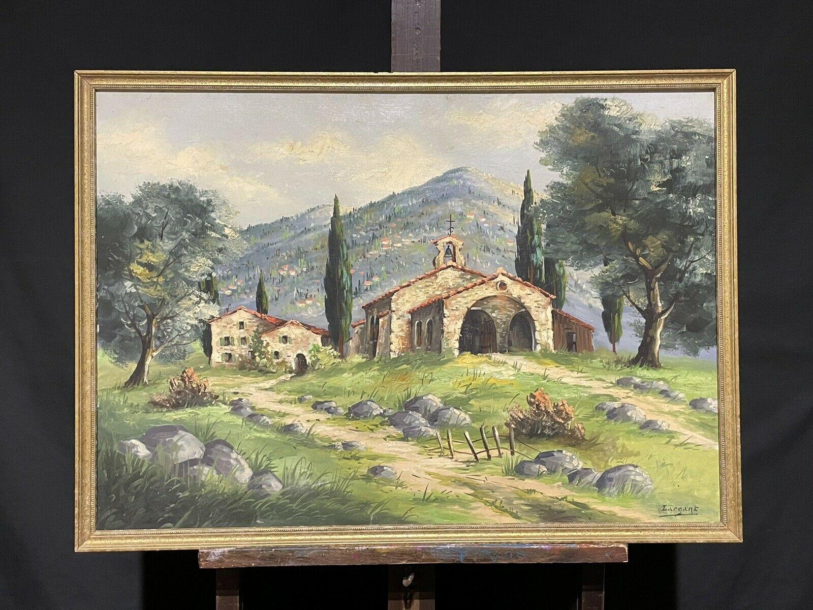 SIGNED FRENCH IMPRESSIONIST VINTAGE OIL - PROVENCAL LANDSCAPE WITH OLD CHURCH - Photograph by Unknown