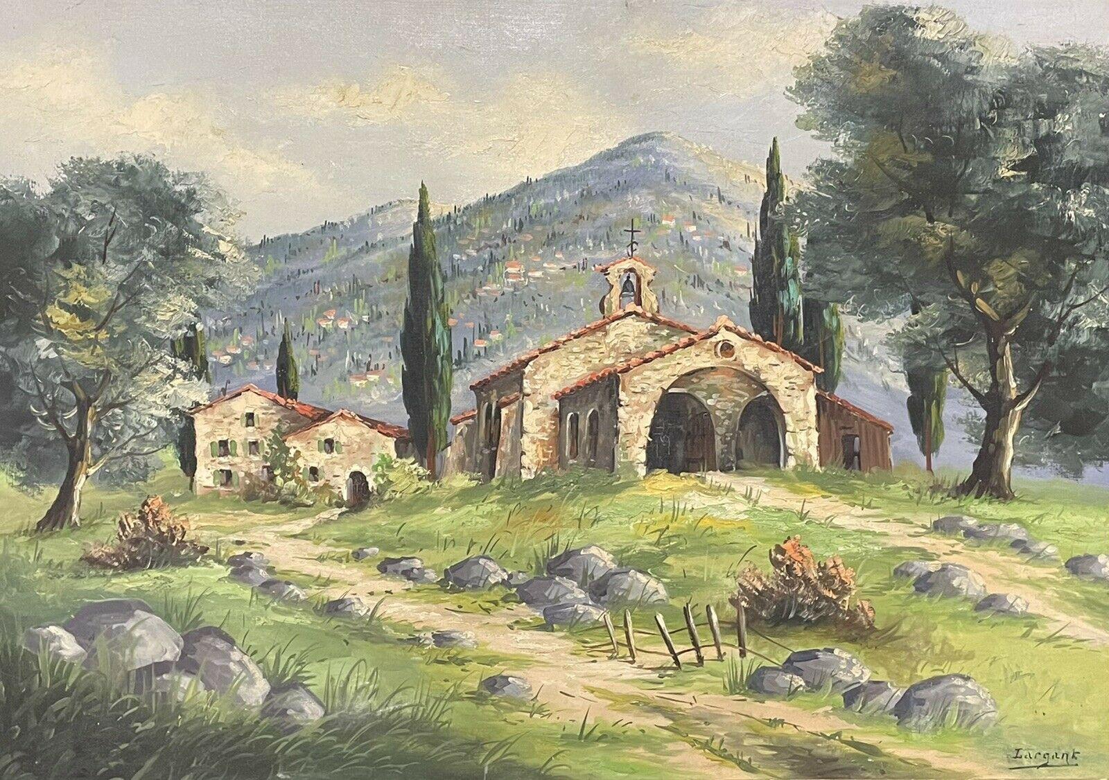 Unknown Landscape Photograph - SIGNED FRENCH IMPRESSIONIST VINTAGE OIL - PROVENCAL LANDSCAPE WITH OLD CHURCH