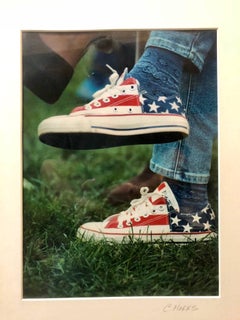 Signed Vintage Color Photograph American Flag Sneakers, Denim Blue jeans