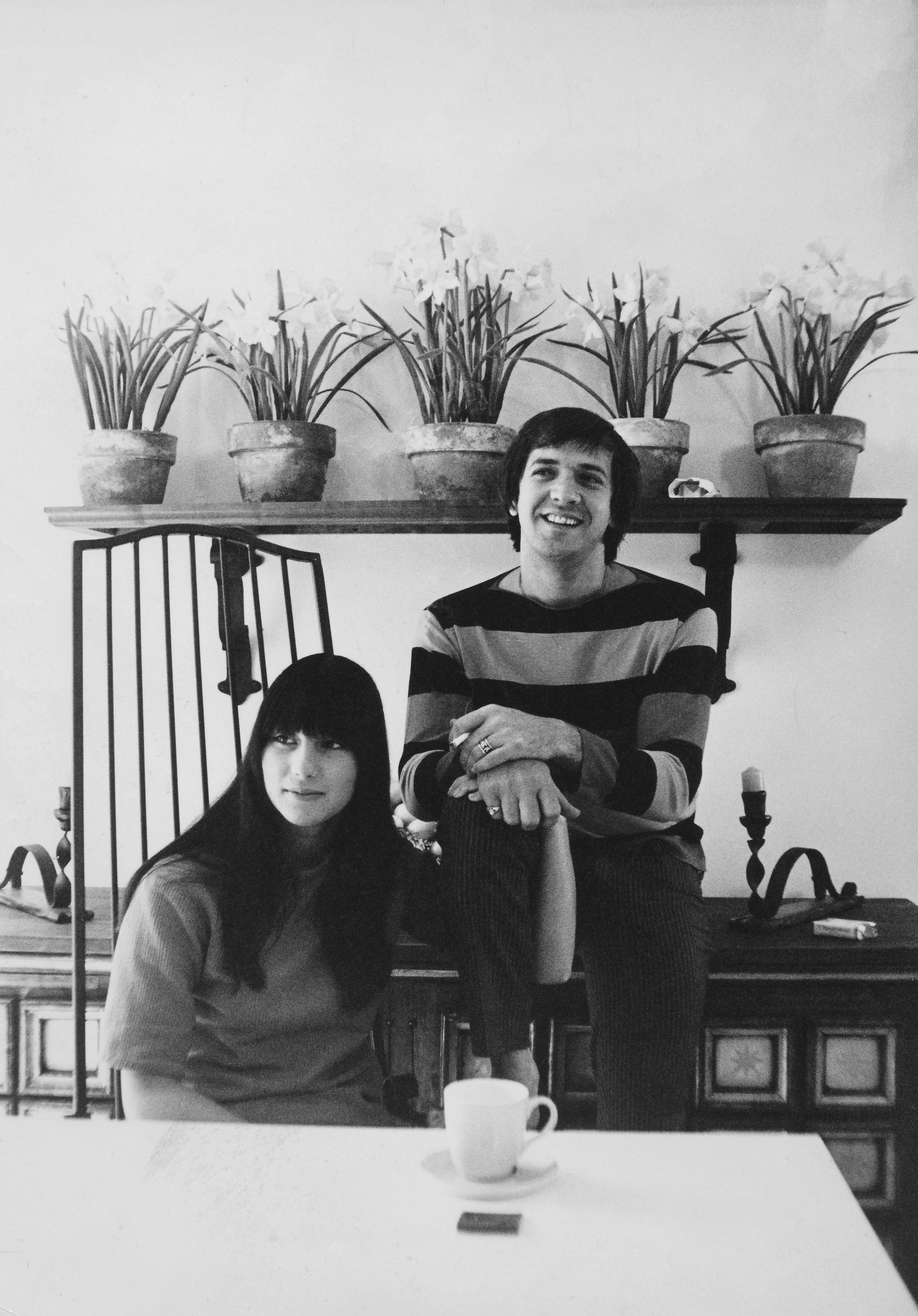 Unknown Black and White Photograph - Sonny and Cher with Plants Fine Art Print