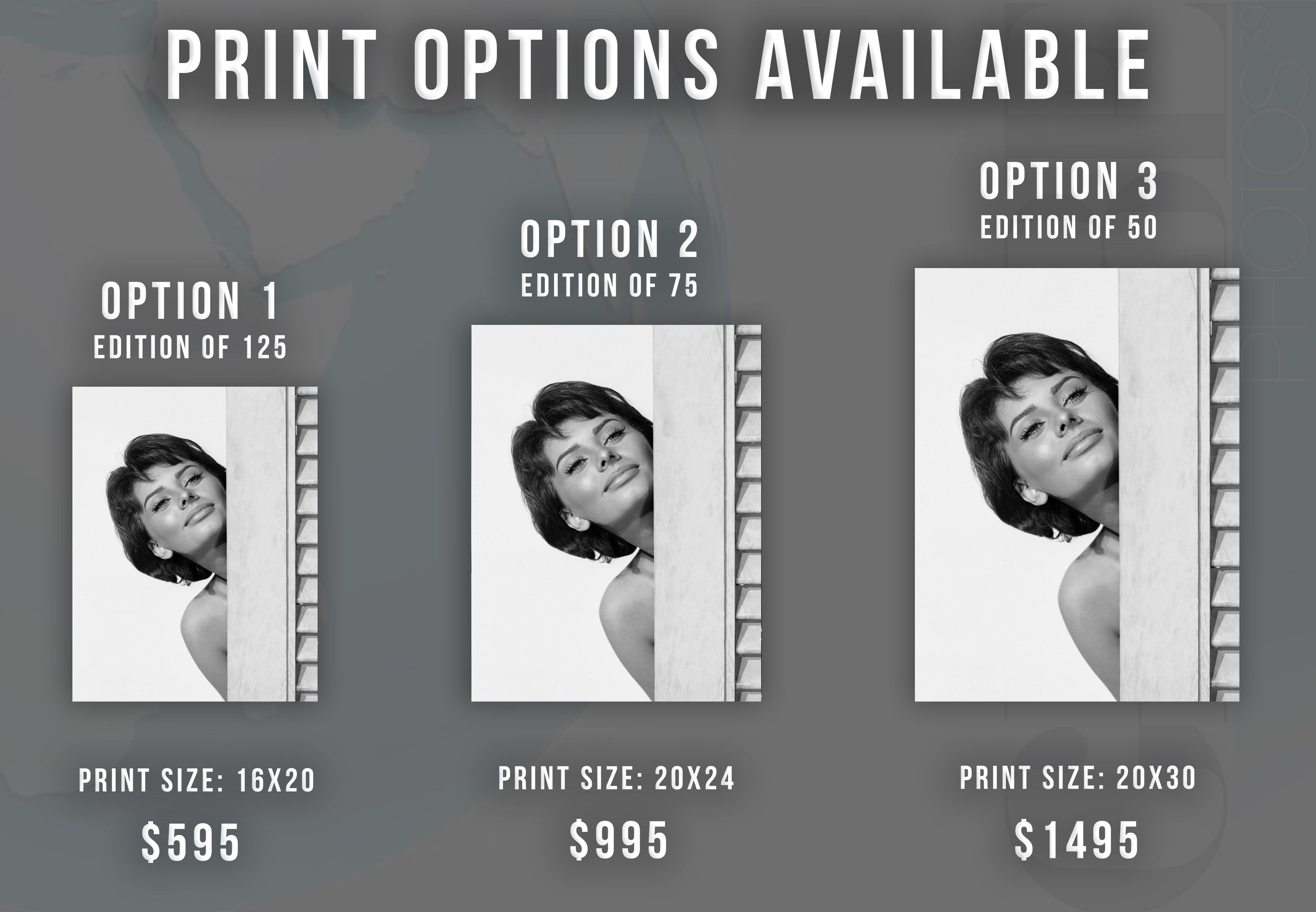 Sophia Loren Behind Corner Globe Photos Fine Art Print - Photograph by Unknown