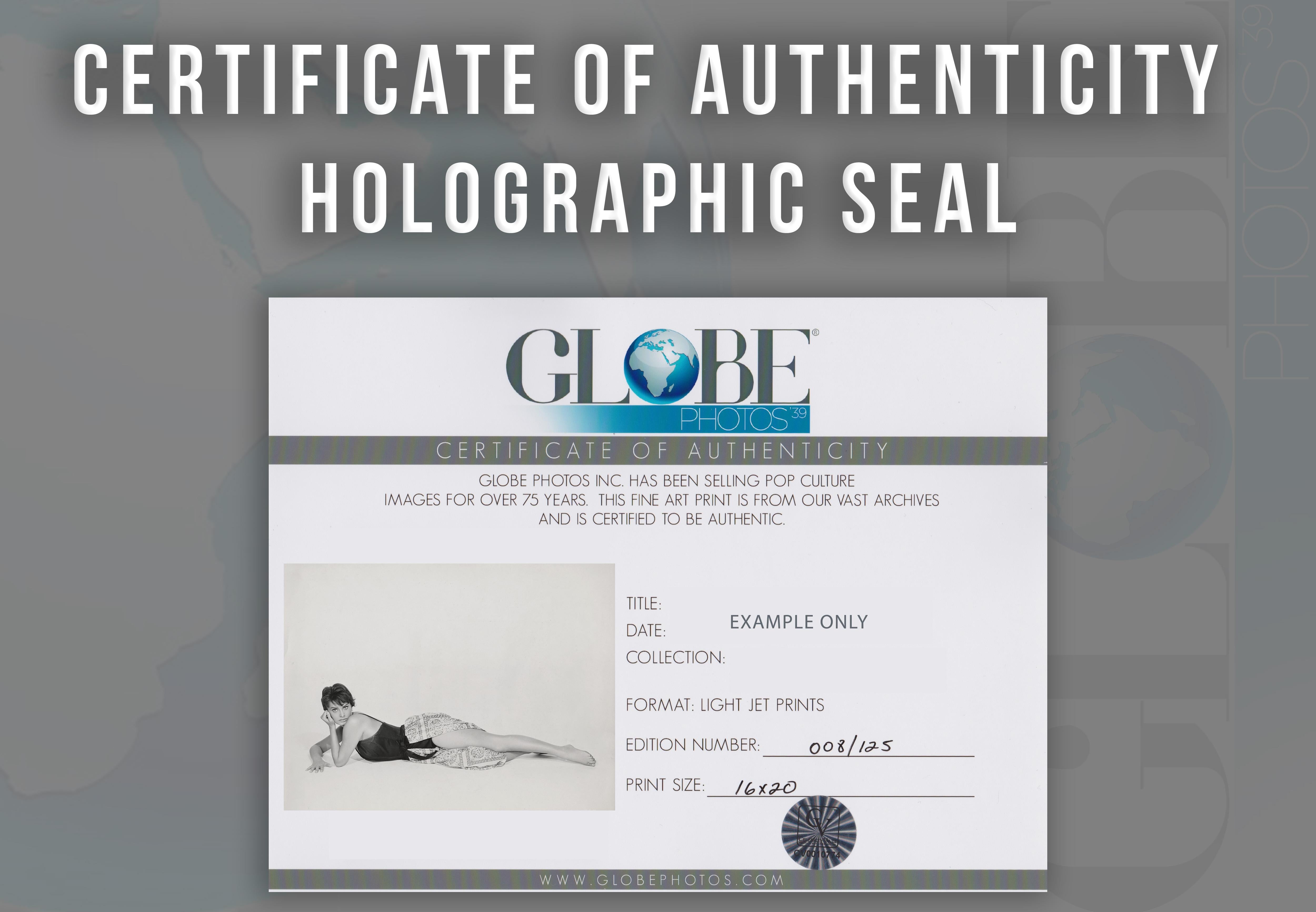 Sophia Loren Lying in Pinup Pose Fine Art Print - Gray Black and White Photograph by Unknown