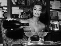Vintage Sophia Loren Pouring Champagne on New Year's Eve Globe Photos Fine Art Print