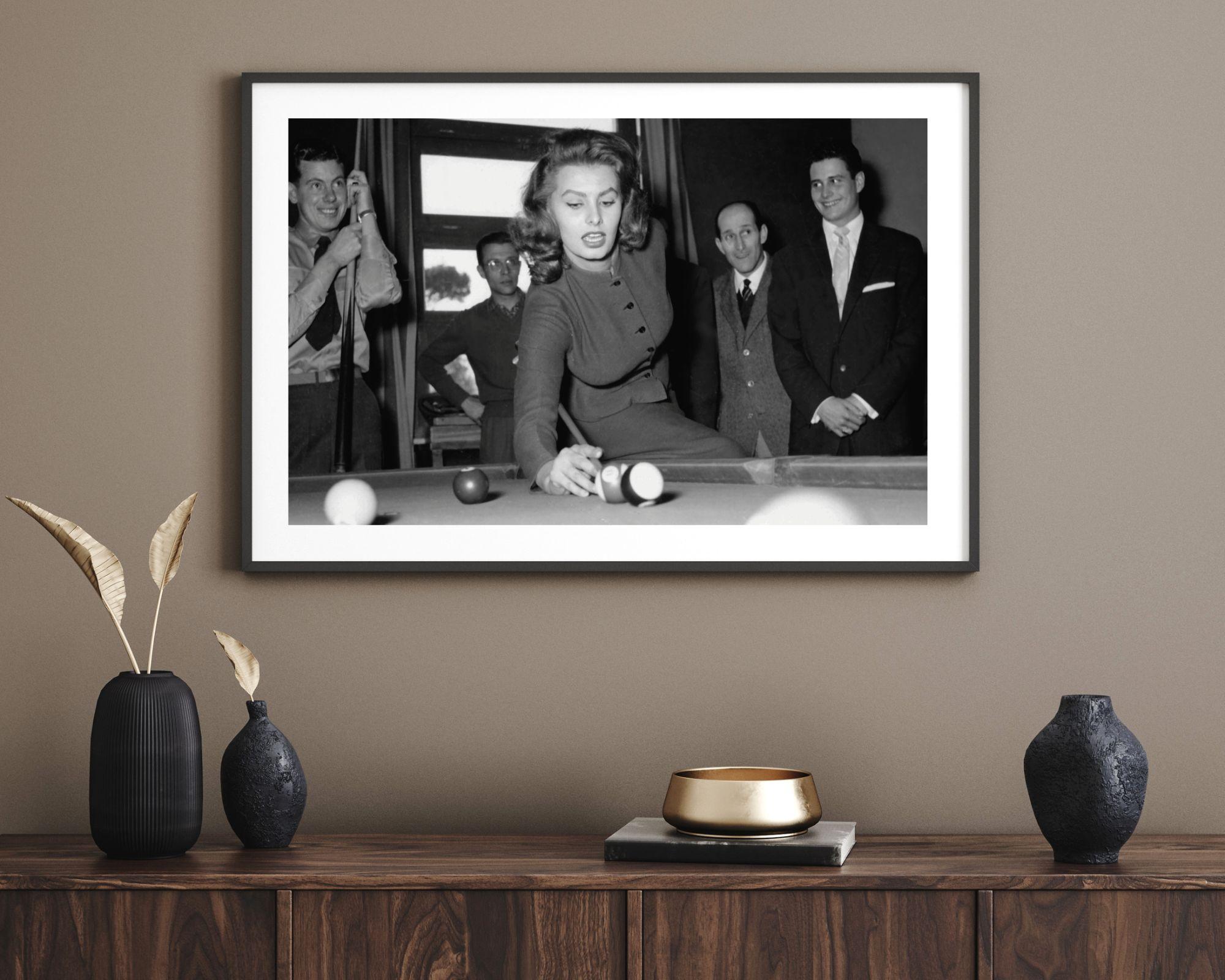 Sophia Loren Shooting Pool - Contemporary Photograph by Unknown