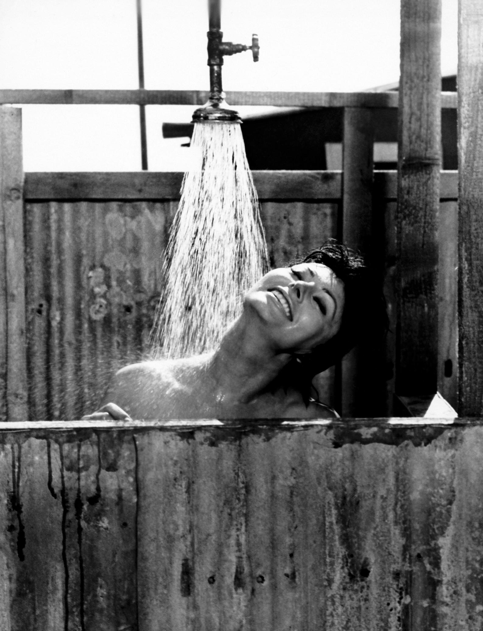 Unknown Black and White Photograph - Sophia Loren Showering in "Judith"
