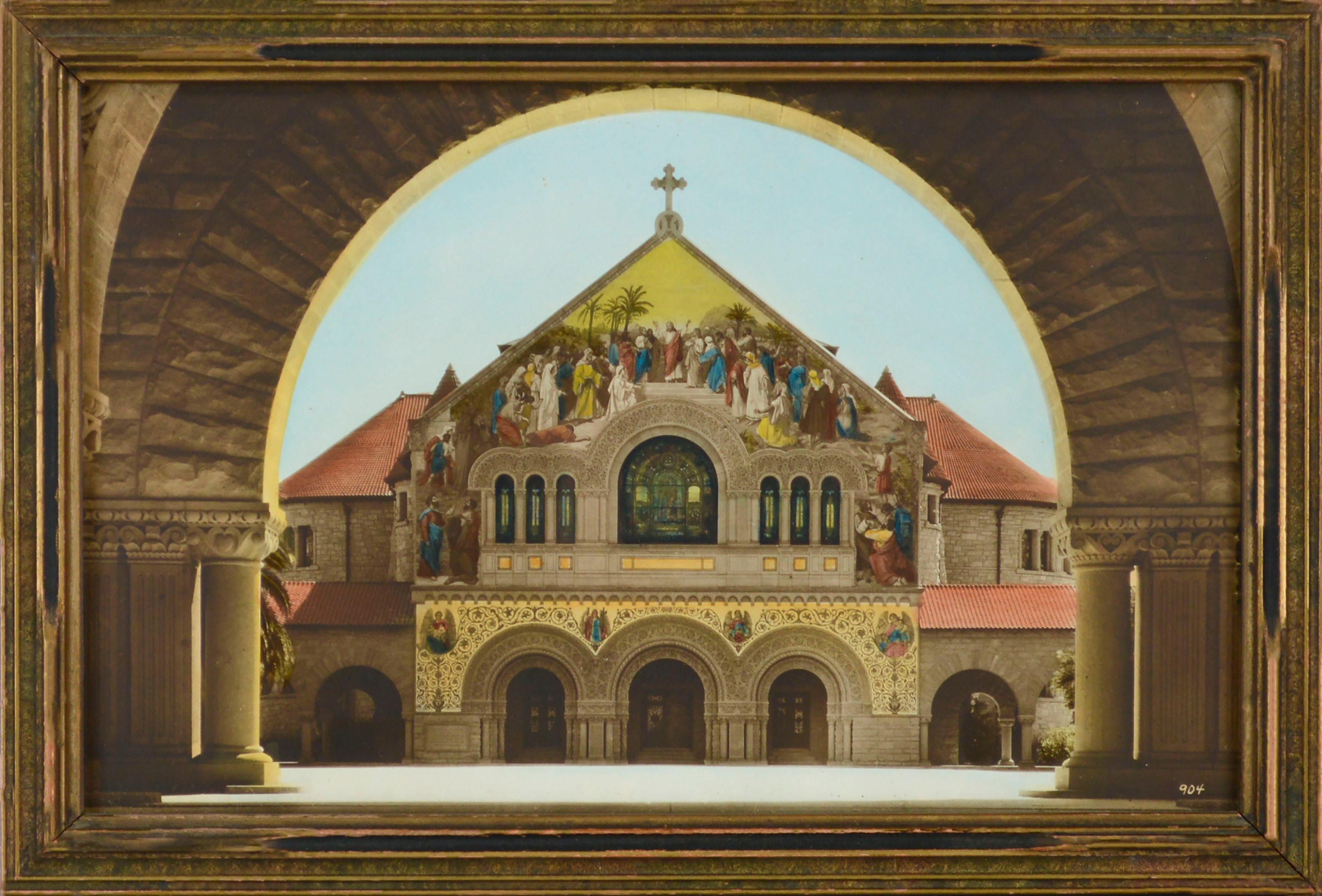 Stanford University Memorial Church, handkolorierte Farbfotografie aus den 1930er Jahren