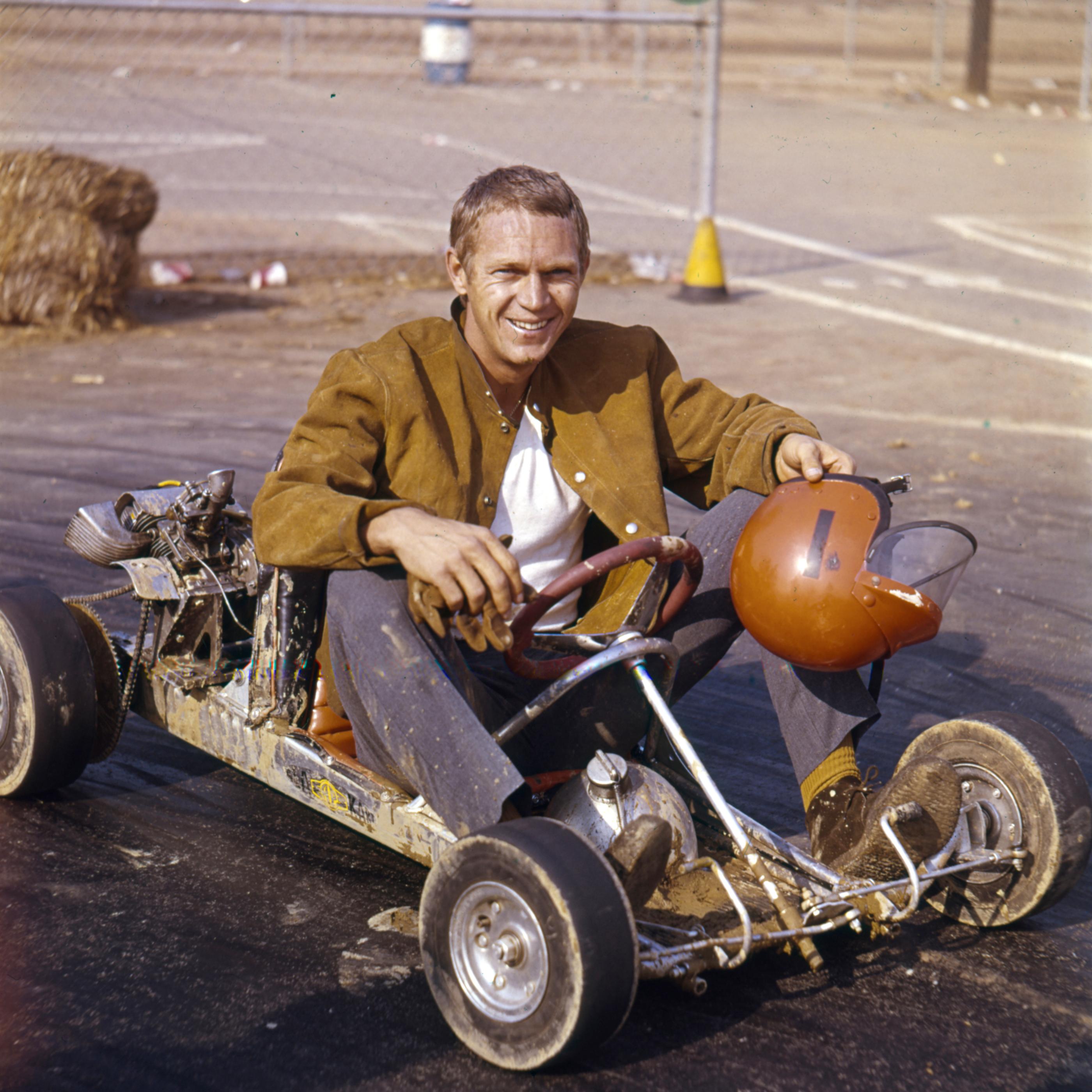 Unknown Black and White Photograph - Steve McQueen in Go-Kart