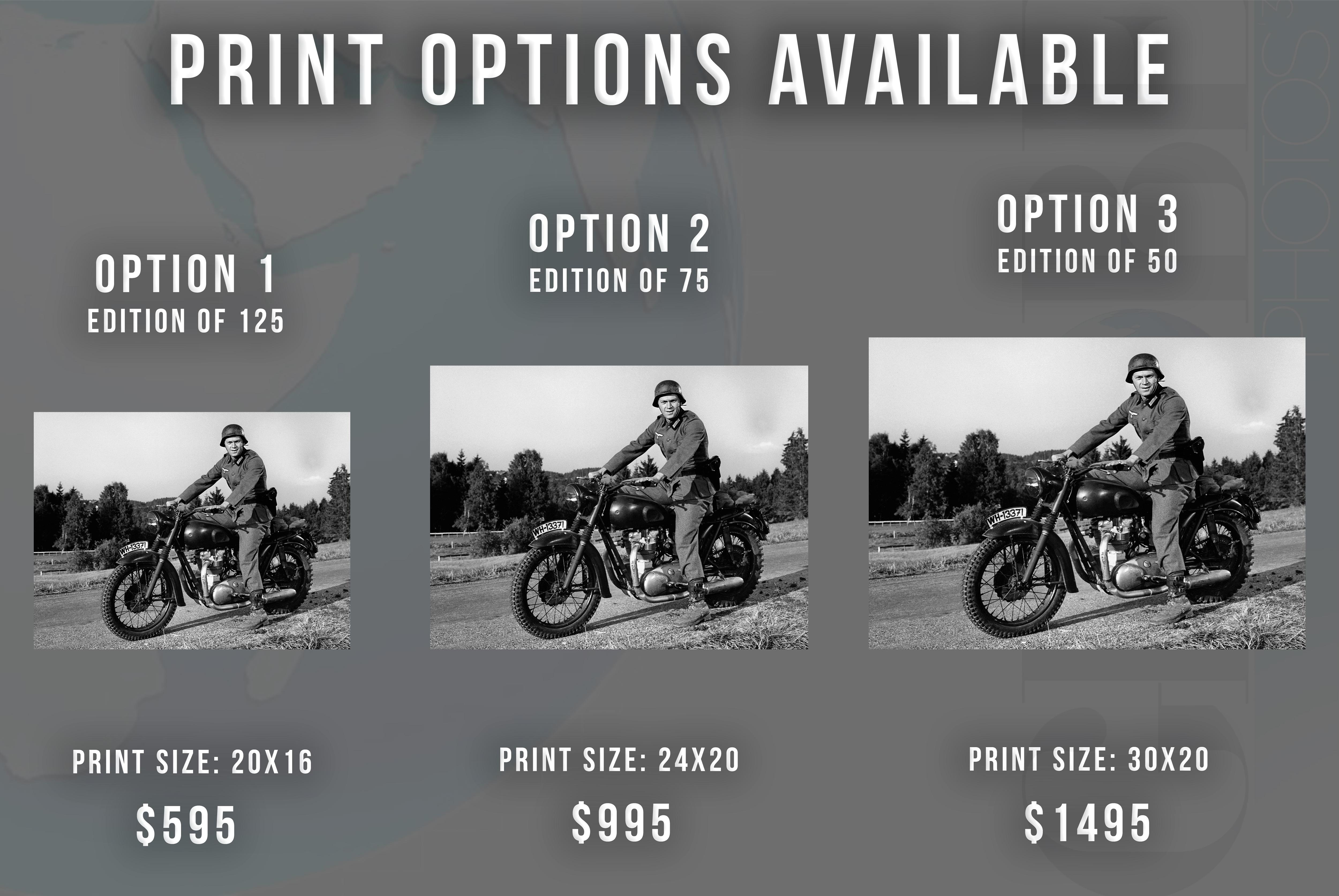 Steve McQueen à vélo « The Great Escape » Globe Photos - Impression d'art - Photograph de Unknown