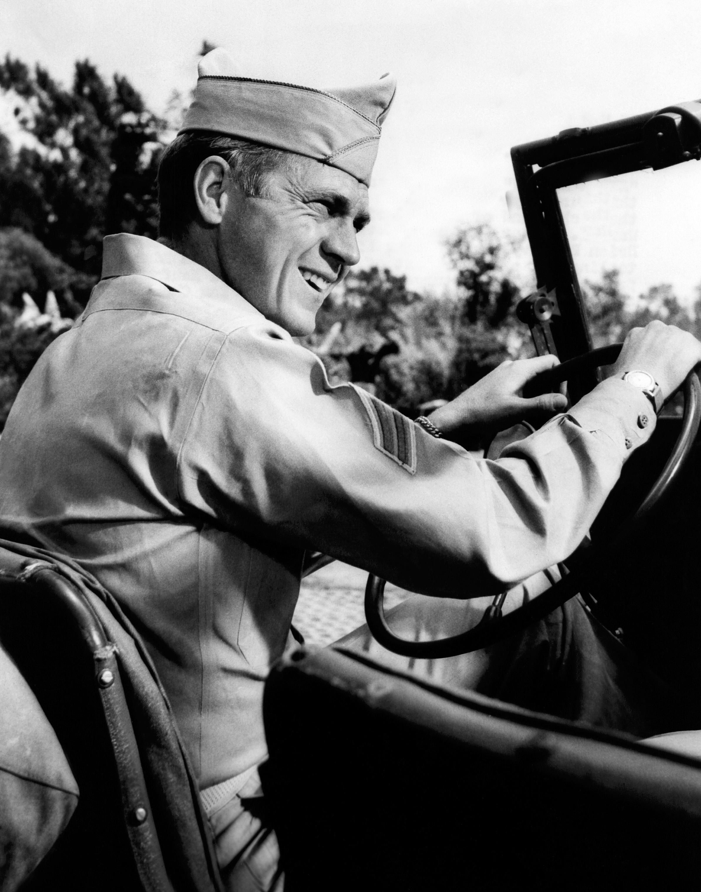 Unknown Black and White Photograph - Steve McQueen Smiling in "Never So Few" Globe Photos Fine Art Print