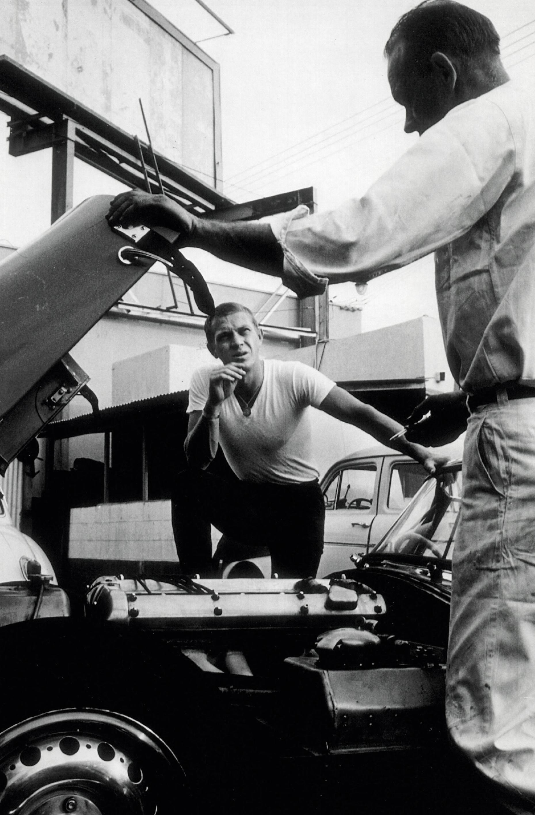 Unknown Black and White Photograph - Steve McQueen with His 1957 Jaguar Vintage Original Photograph