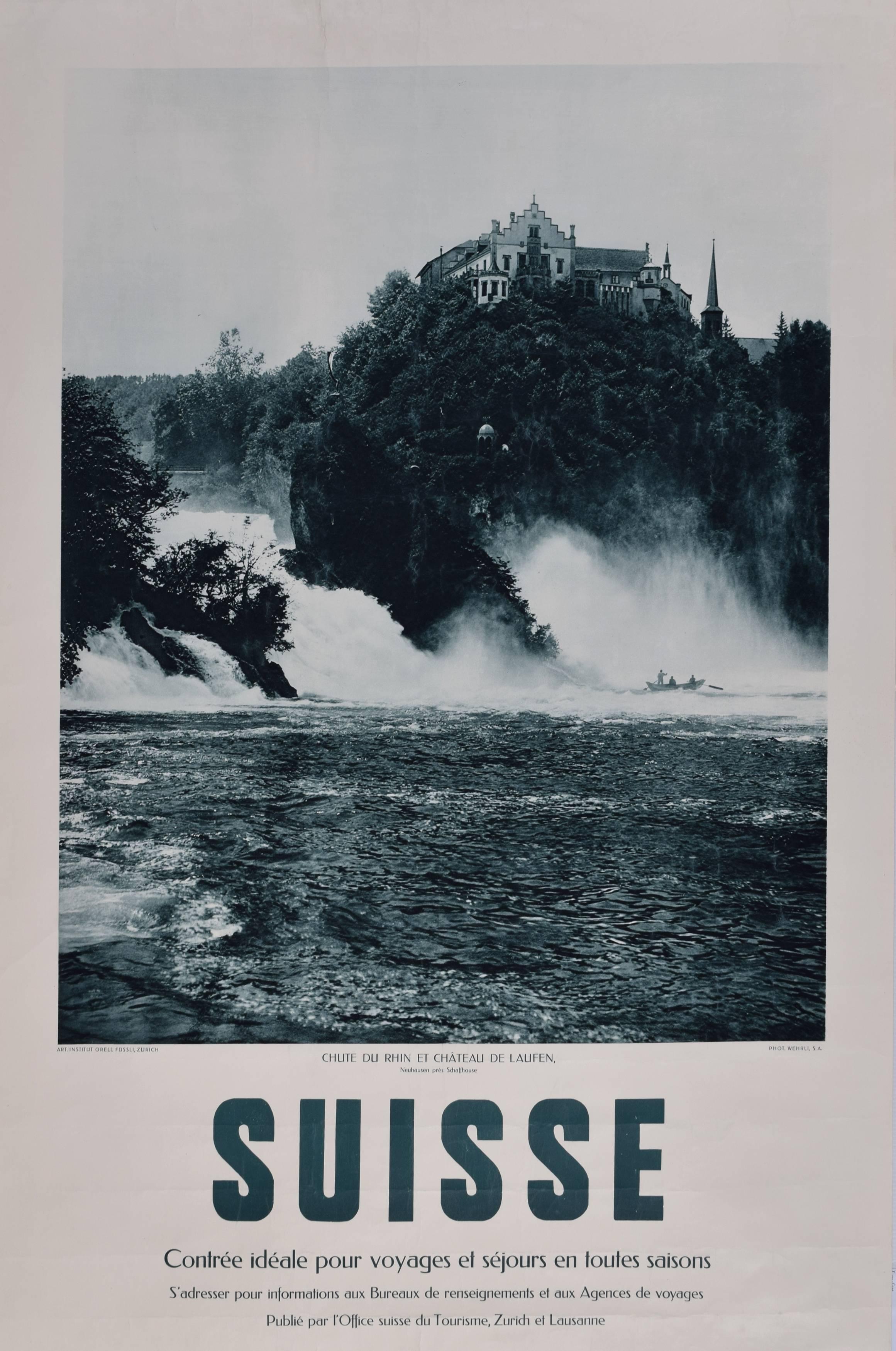 Unknown Landscape Photograph - Suisse - Chutes du Rhin - Rheinfall - Waterfalls: 1925 Swiss original poster  